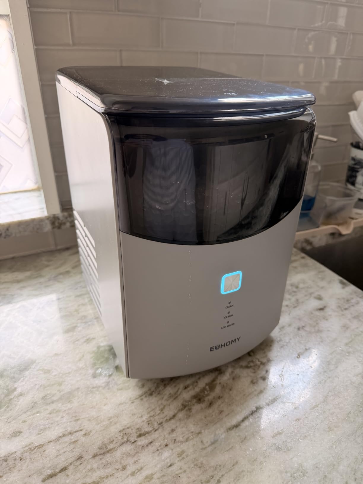 Euhomy Countertop Nugget Ice Maker, 35lbs Daily Sonic Crushed Ice Machine | Ice Ready in 5 Mins, Dual-Pump Self-Cleaning, Detachable Lid, Pebble Ice Maker with Basket, Scoop, 4 Packs Cleaner, Grey customer photo 2