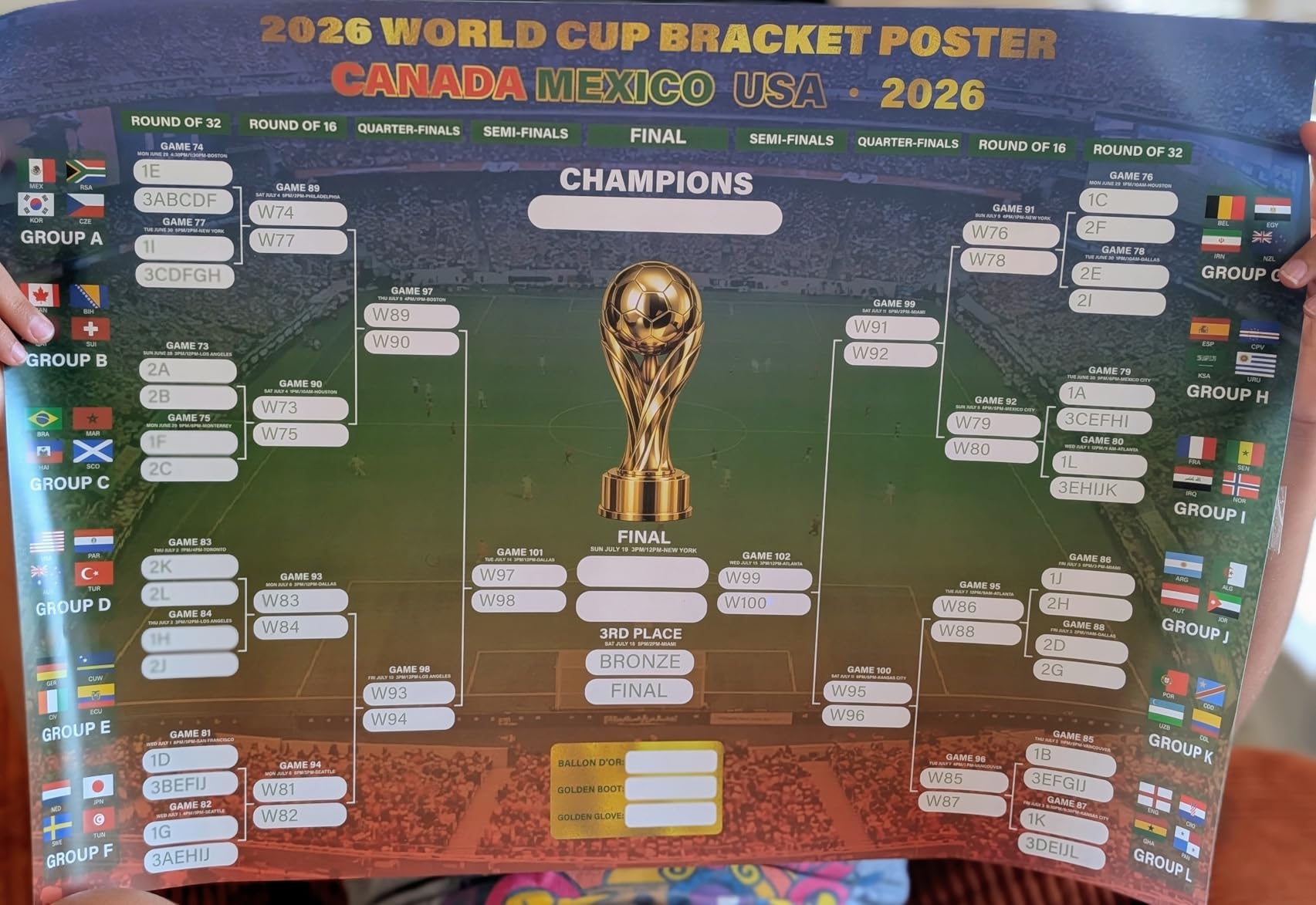 HiFulerr World Cup Bracket Poster 2026 (2 Pieces) - 16.5x23 inch Soccer Tournament Wall Chart with Dry Erase Marker & Cloth, Knockout Schedule Poster, Fan Gift & Party Decorations customer photo 2