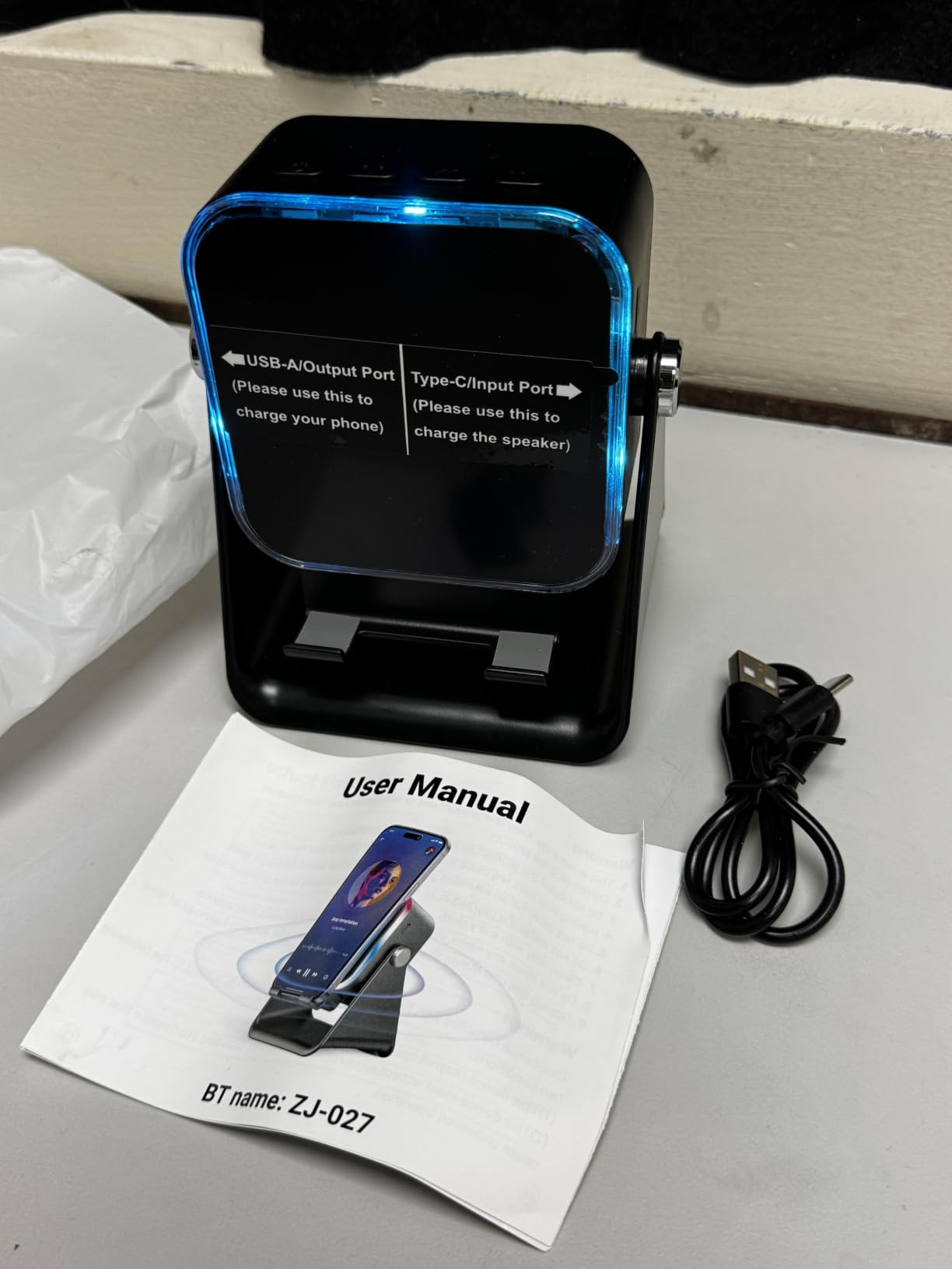Gifts for Men Tech Gadgets Wireless Induction Speaker with Phone Stand | 5-in-1 Bluetooth Speaker with RGB Light, Adjustable Desk Phone Holder with Emergency Charging for Home Office Kitchen Use customer photo 1