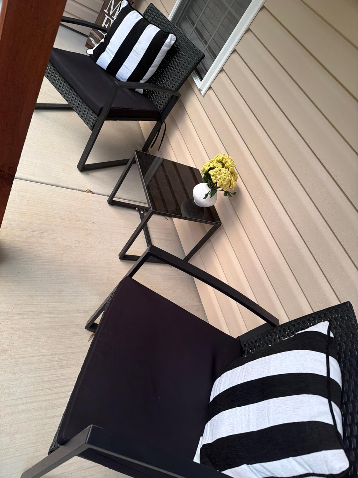 Murago Outdoor 3-Piece Wicker Bistro Set, Patio Conversation Set | 2 chairs with Coffee Table, for Balcony, Porch, Garden, Yard, Poolside, Black Frame & Black Cushion customer photo 1