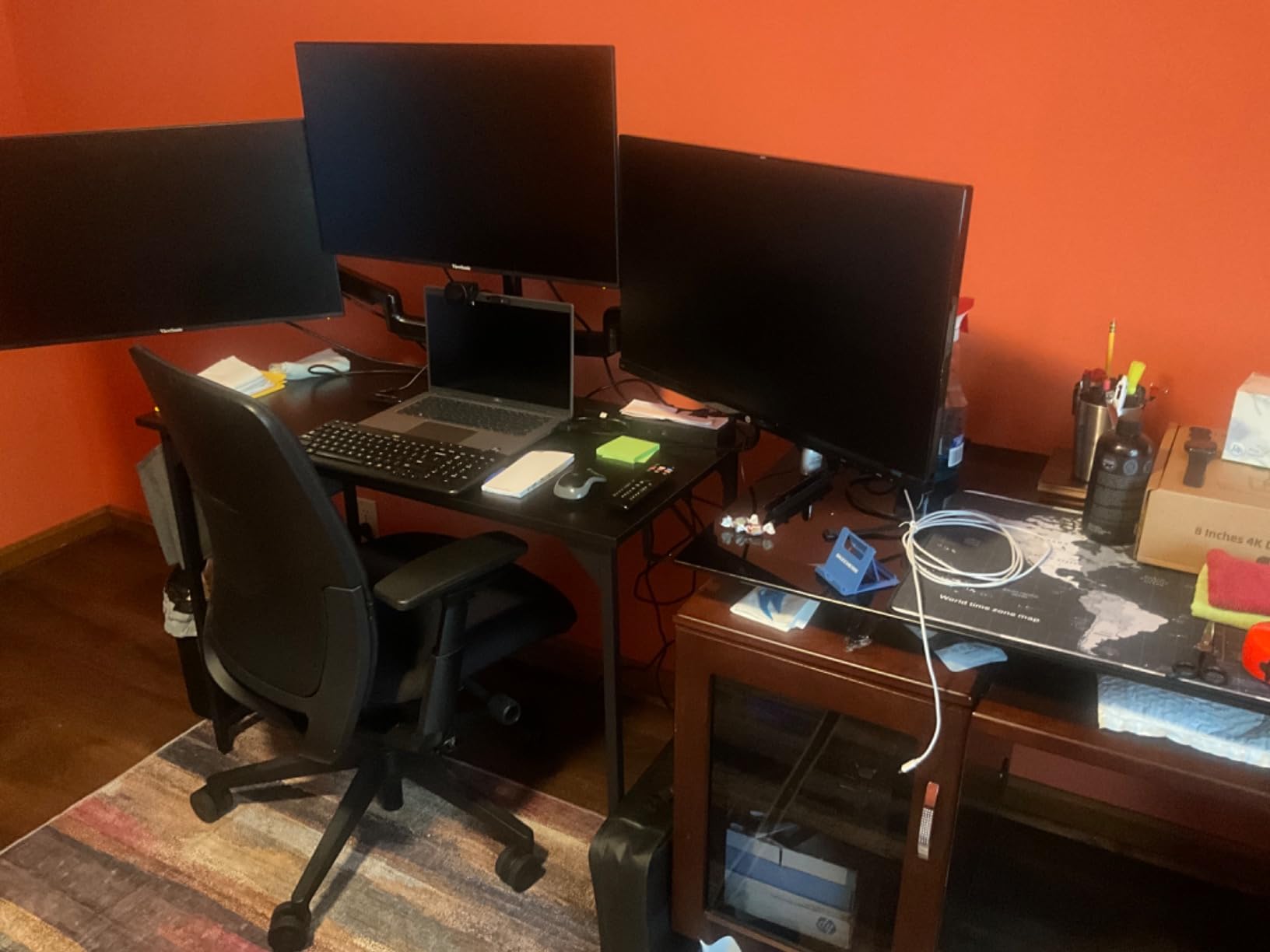 DUMOS Gaming Desk, Monitor Stand, LED Lights, Storage Shelves | USB Charging Ports, Power Outlets, Reversible L Shaped Corner, Small Spaces, Black customer photo 1