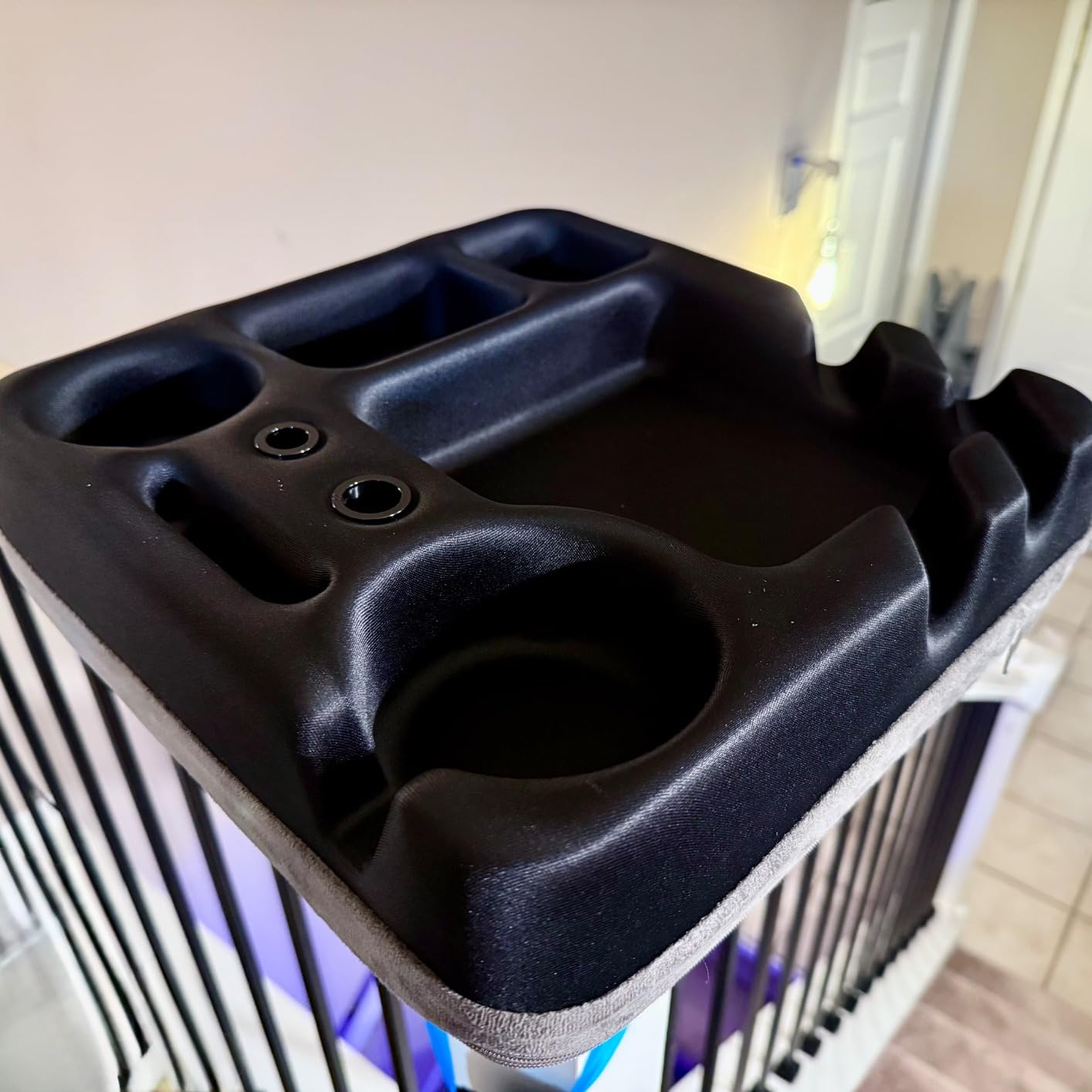 Couch Cup Holder Tray Couch Cup Holder Pillow Soft Sofa Caddy Drink Holder with 3 Compartments & Removable 360° Swivel Phone Stand, Portable Bed Snack Caddy Pillow with Handle for Tablet Controller Grey customer photo 1