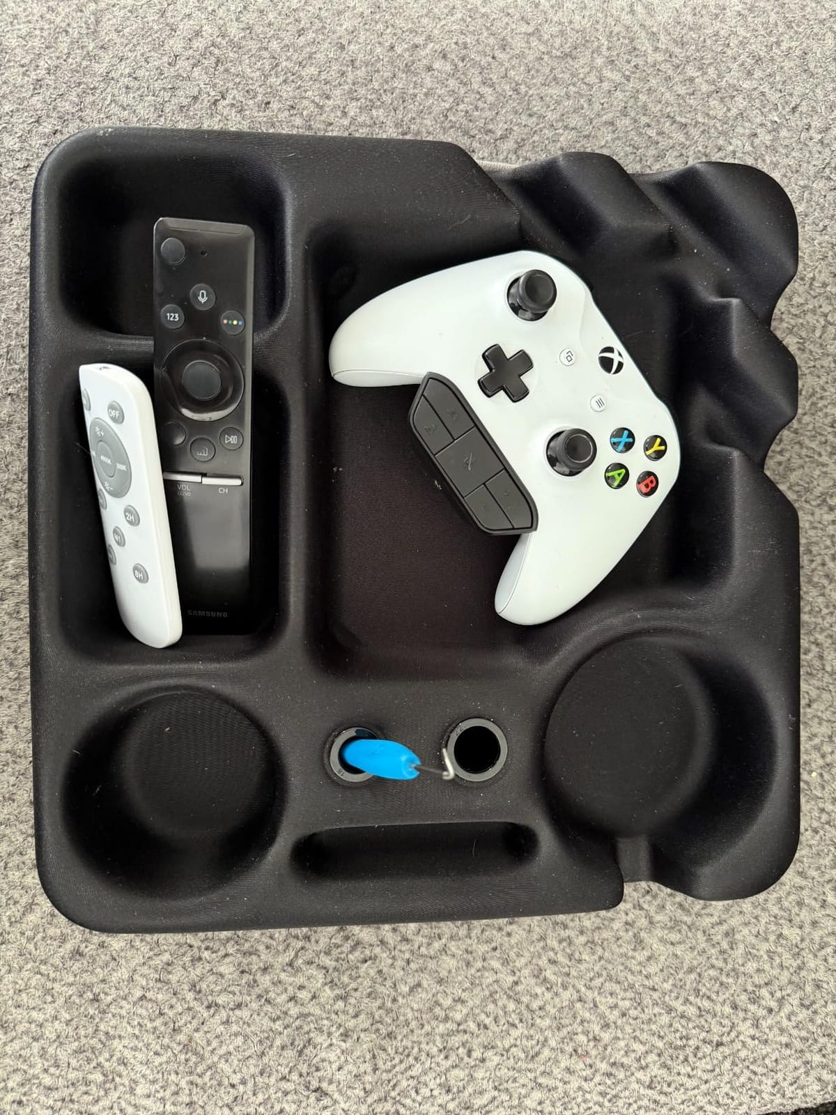 Couch Cup Holder Tray Couch Cup Holder Pillow Soft Sofa Caddy Drink Holder with 3 Compartments & Removable 360° Swivel Phone Stand, Portable Bed Snack Caddy Pillow with Handle for Tablet Controller Grey customer photo 2