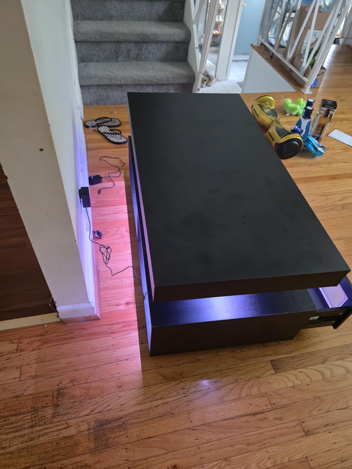 HNEBC LED Coffee Table with Wireless Charging Station for Living Room, Black | Modern Center Table with 24 RGB Color Lighted, Smart Low Tea Tables with 4 storage, Motion Sensor, 2 Drawers, 42.5