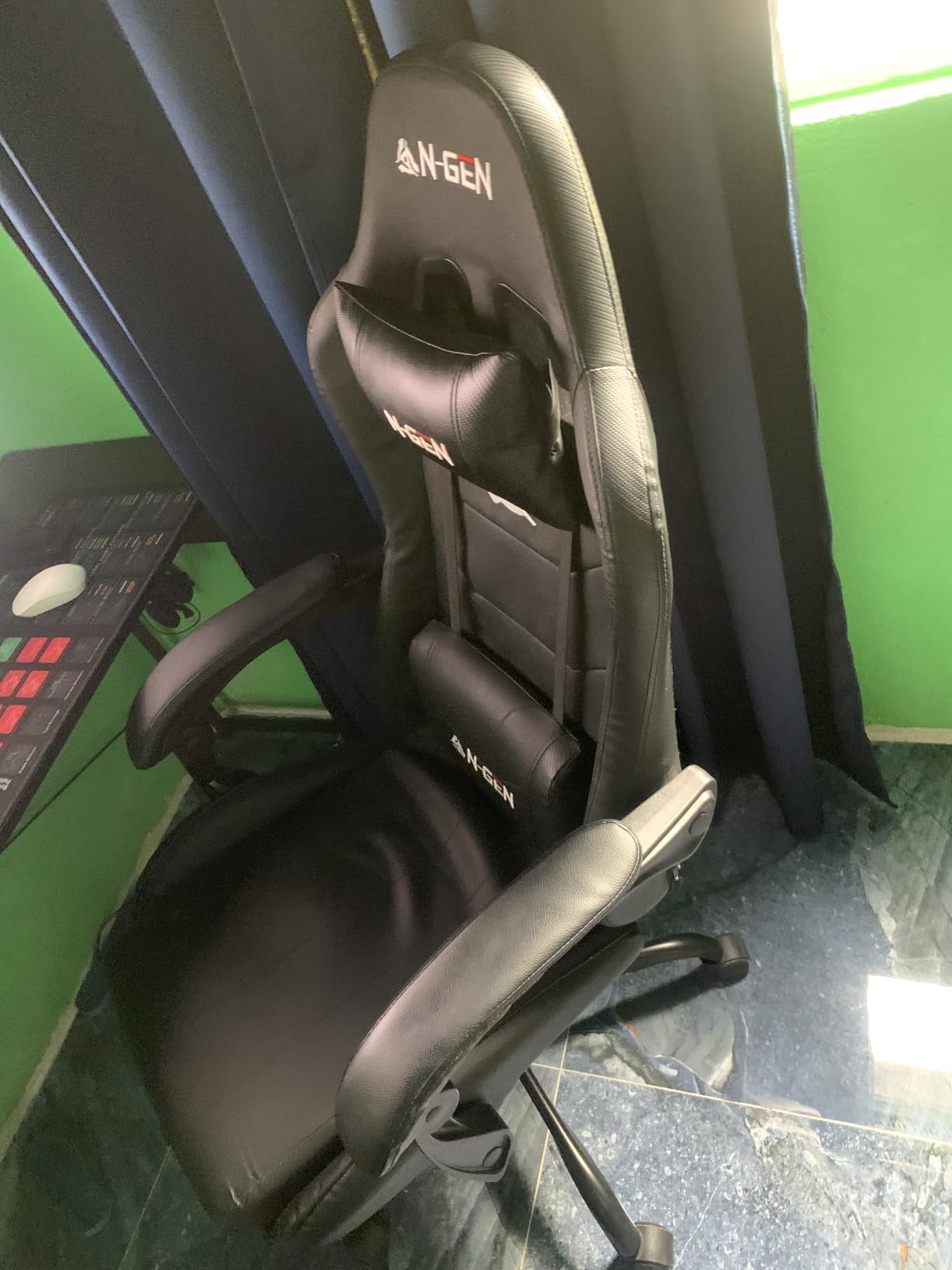 N-GEN GAMING Gaming Chair with Footrest, Lumbar, High-Back, All Black, Reclining Backrest, Linkage Armrests, Durable PU Leather, Adjustable Comfort for Extended Computer, Desk, or Home Office Use customer photo 1
