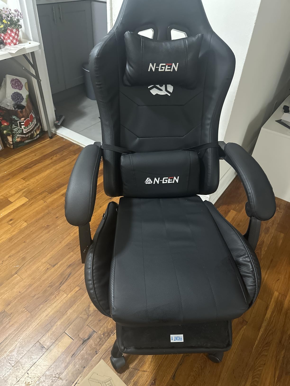 N-GEN GAMING Gaming Chair with Footrest, Lumbar, High-Back, All Black, Reclining Backrest, Linkage Armrests, Durable PU Leather, Adjustable Comfort for Extended Computer, Desk, or Home Office Use customer photo 2