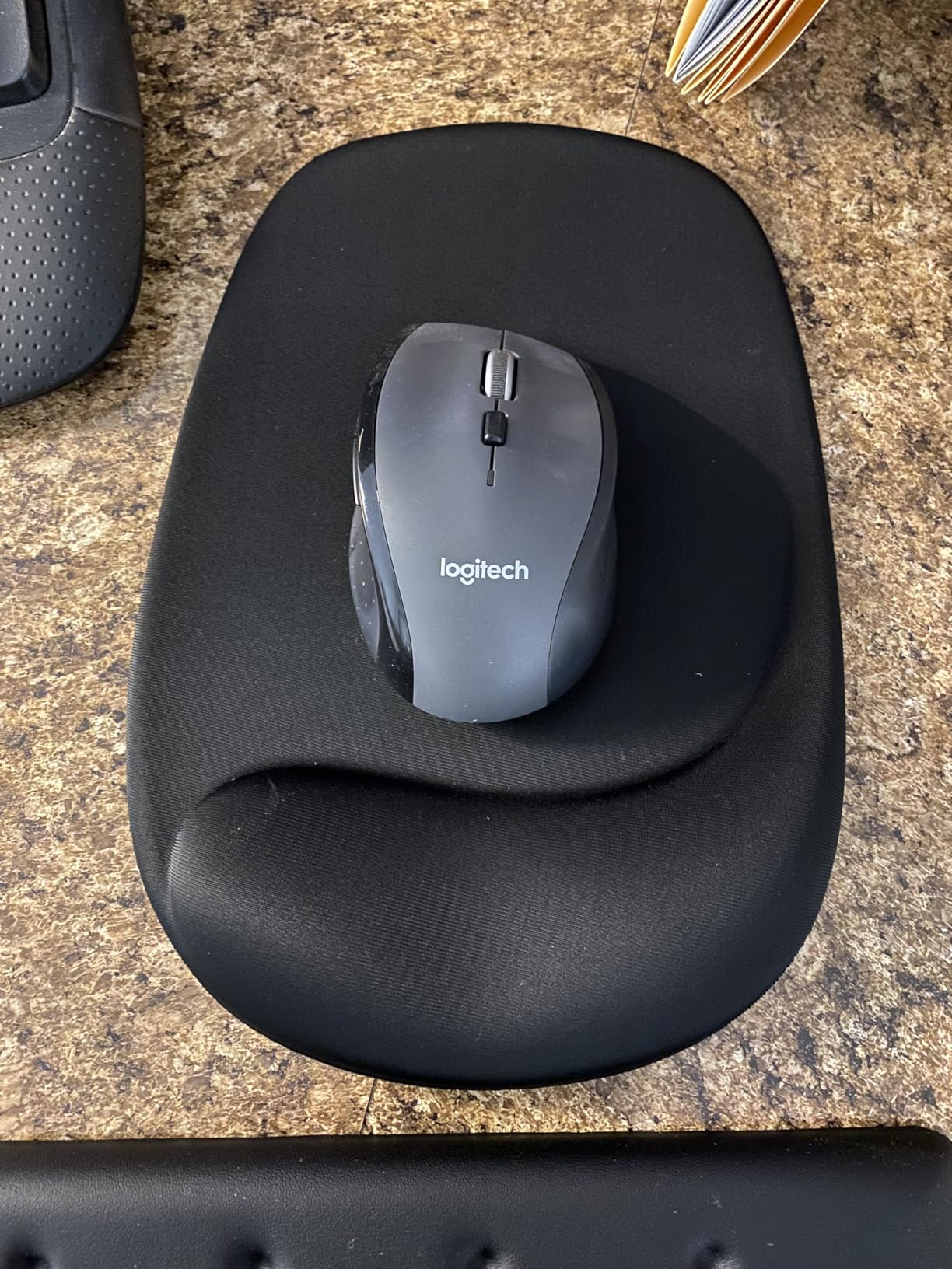 Ergonomic Mouse Pad with Wrist Rest, Gel Wrist Support, Black | 10.2 x 7.6 in Mouse Pad with Smooth Fabric Surface and Non-Slip Rubber Base for Office, Home, Study, and Gaming customer photo 1