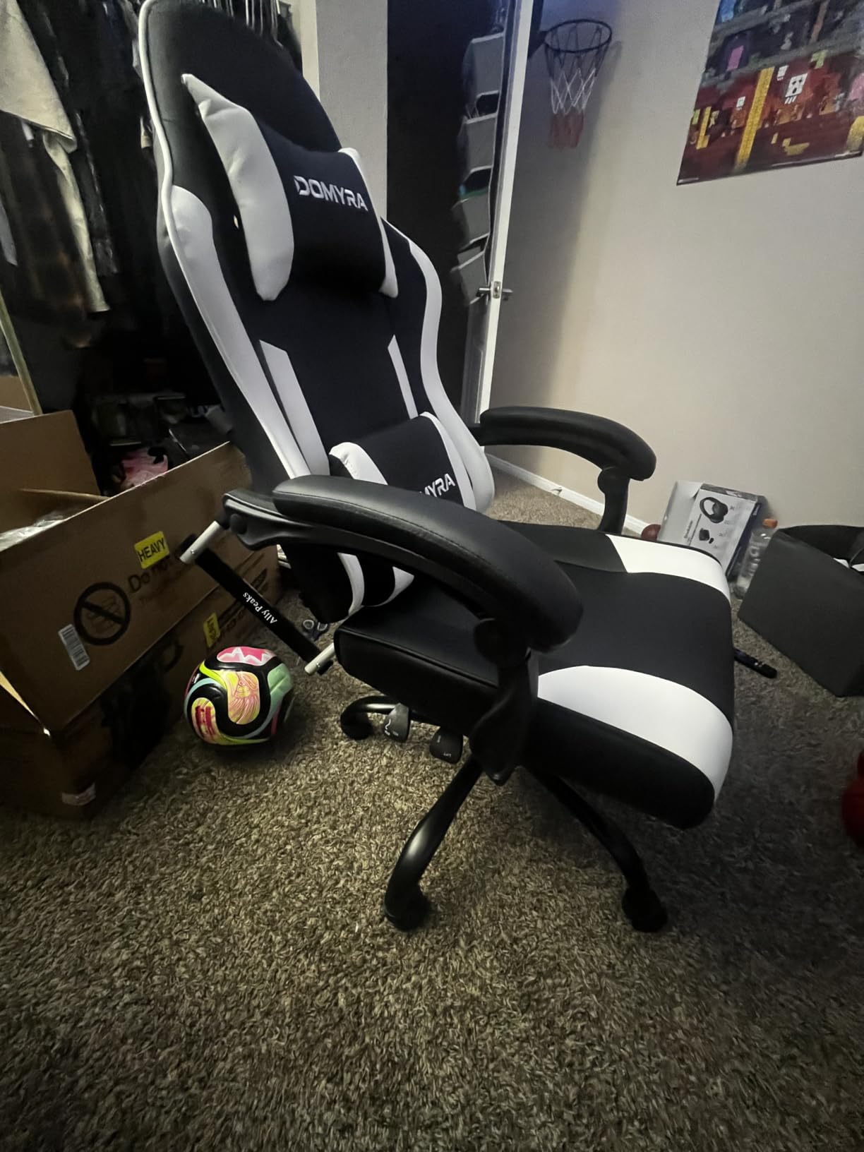 Gaming Chair Gamer Game Ergonomic with Footstool Lumbar Support Deep Black | Headrest, Height and Backrest Adjustable, Deep Black Leather, 210 KG Heavy Duty Load Capacity 52cm Wingless Cushion customer photo 2