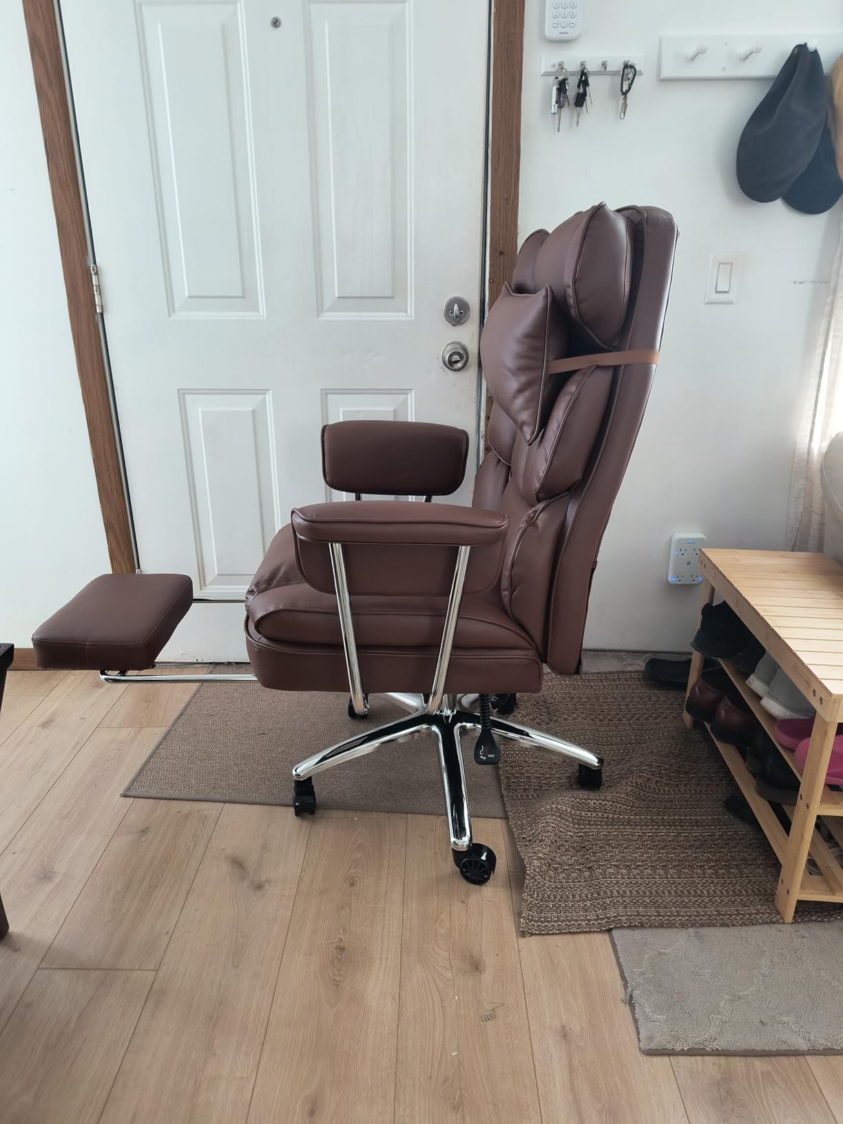 Executive Ergonomic Office Chair for Adults, Home Office | PU Leather, High Back Reclining Gaming Chair with Footrest and Lumbar Support, Height Adjustable Rolling Swivel, Black customer photo 1