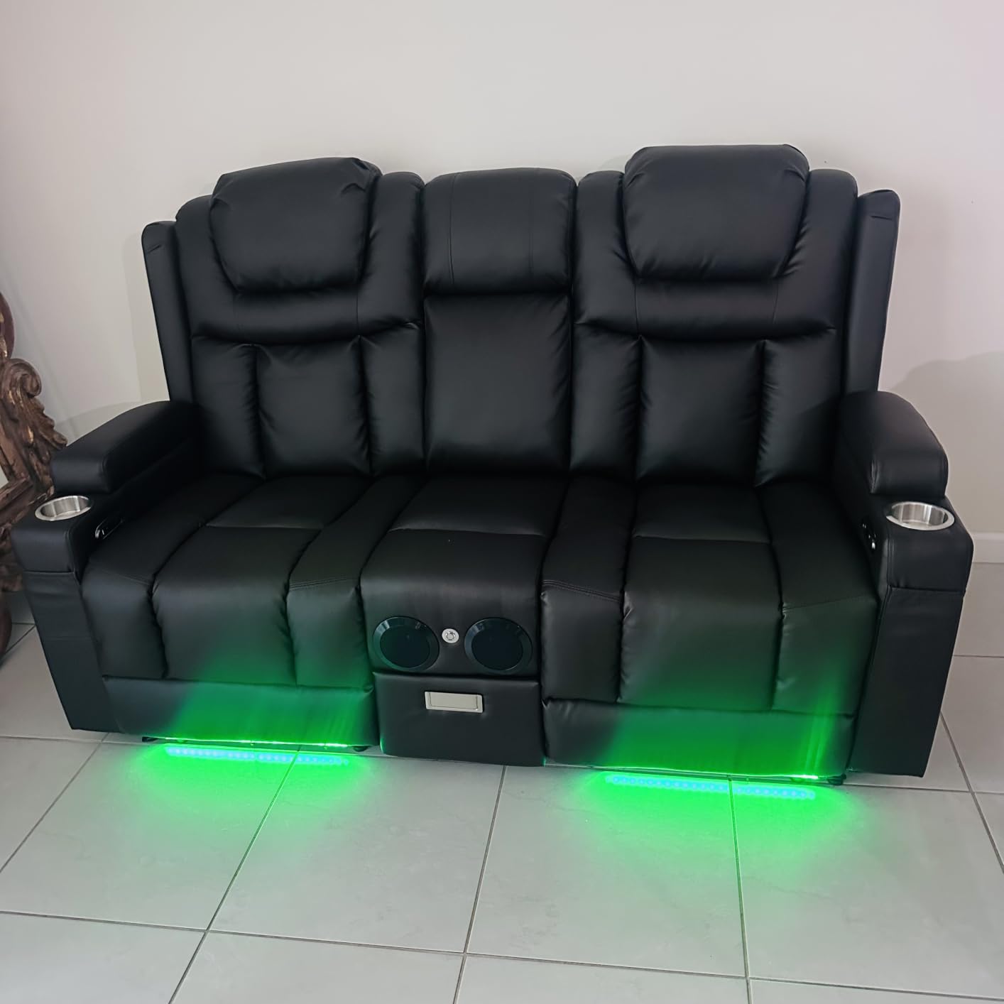 Power Loveseat Recliner Sofa, Home Theater Seating with Flip Back Console, Wall Hugger Reclining Loveseat with LED Light, USB Ports, RV Couch Movie Gaming Chair for Living Room, Gaming Room (Black) customer photo 2