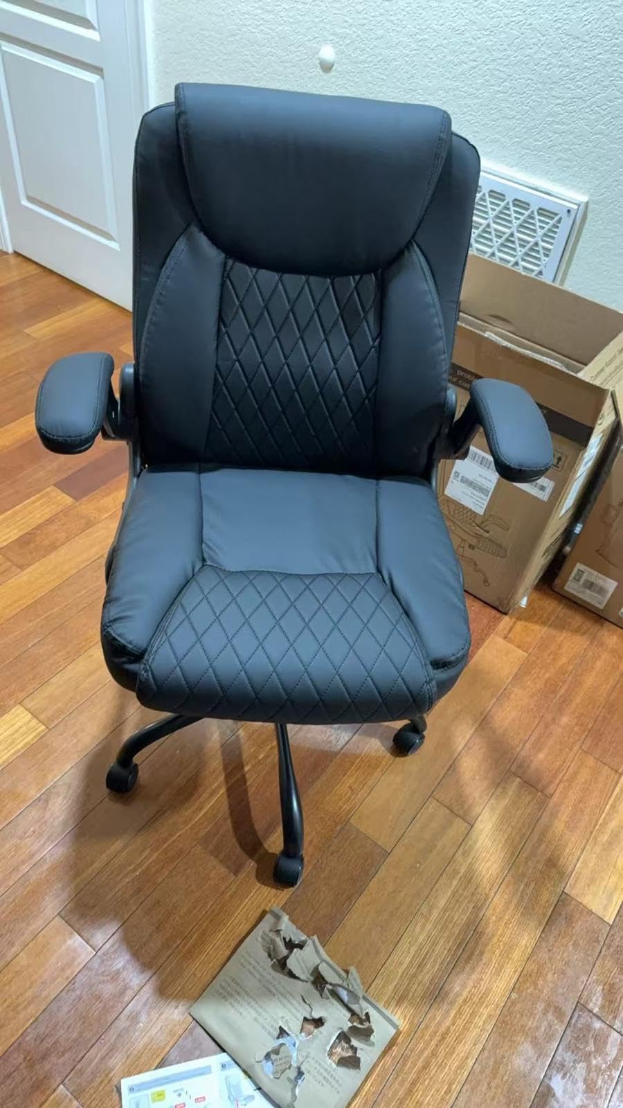 GTPOFFICE Executive Office Chair with Comfortable Lumbar Support, Ergonomic Gaming Chair with Flip-up Armrests & Zoned Pressure-Relief Cushion, Comfy PU Leather Desk Chair, Black customer photo 1