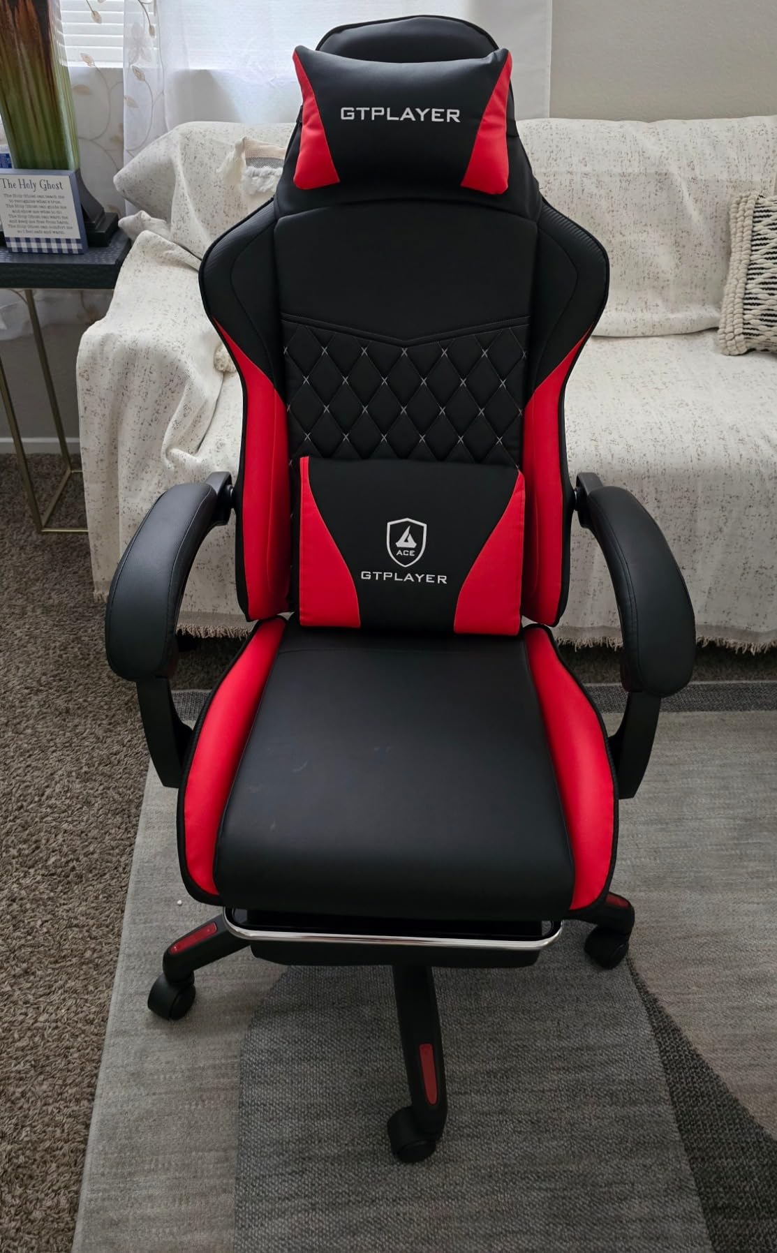 GTPLAYER Gaming Chair, High Back Leather Computer Gaming Chair with Footrest, Ergonomic Height Adjustable Office Chair with Removable Cover and Lumbar Support for Gaming & Work, Black customer photo 2