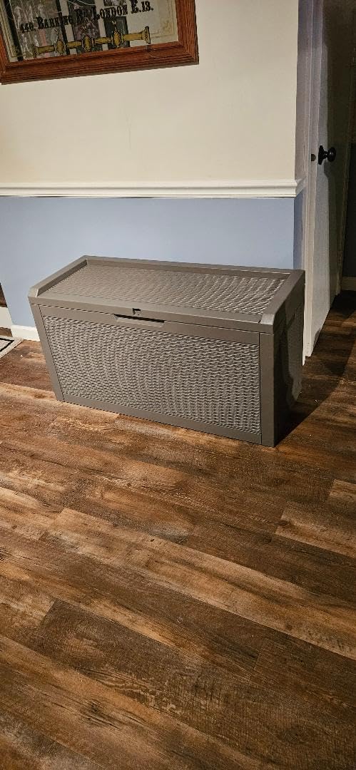 Outdoor Storage Box, 160 Gallon Waterproof Resin Deck Box with Support Rod | UV Resistant Lockable Package Delivery Bin, Shoe, Patio & Garden Tools Storage, Toy Cabinet, Ottoman, Indoor/Outdoor customer photo 2