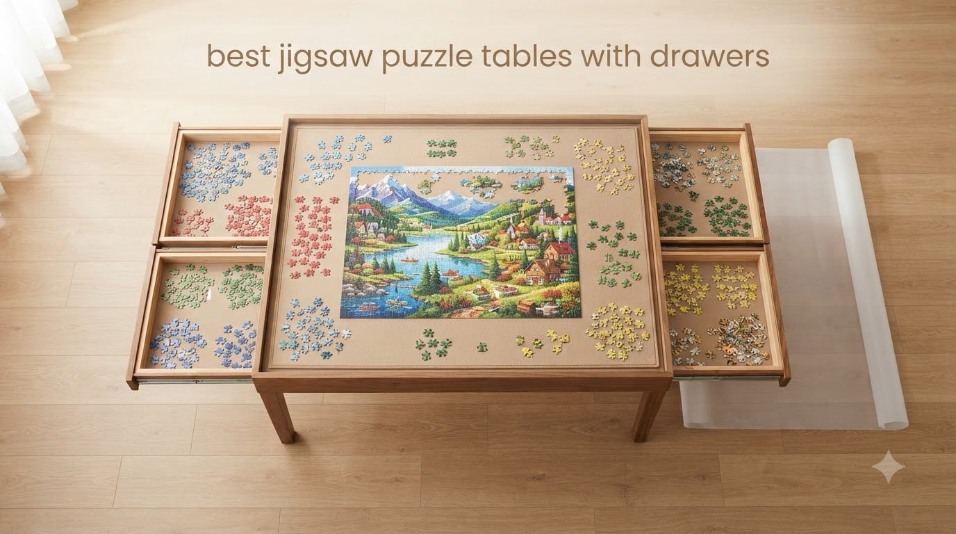 best jigsaw puzzle tables with drawers