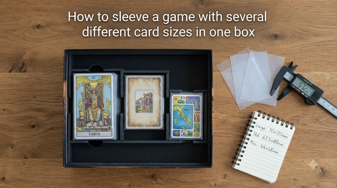 How to sleeve a game with several different card sizes in one box