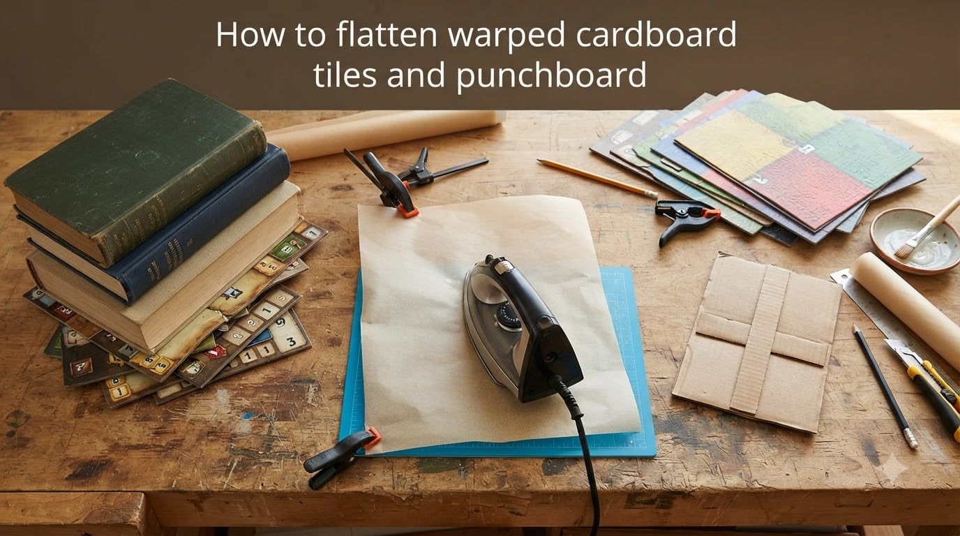 How to flatten warped cardboard tiles and punchboard