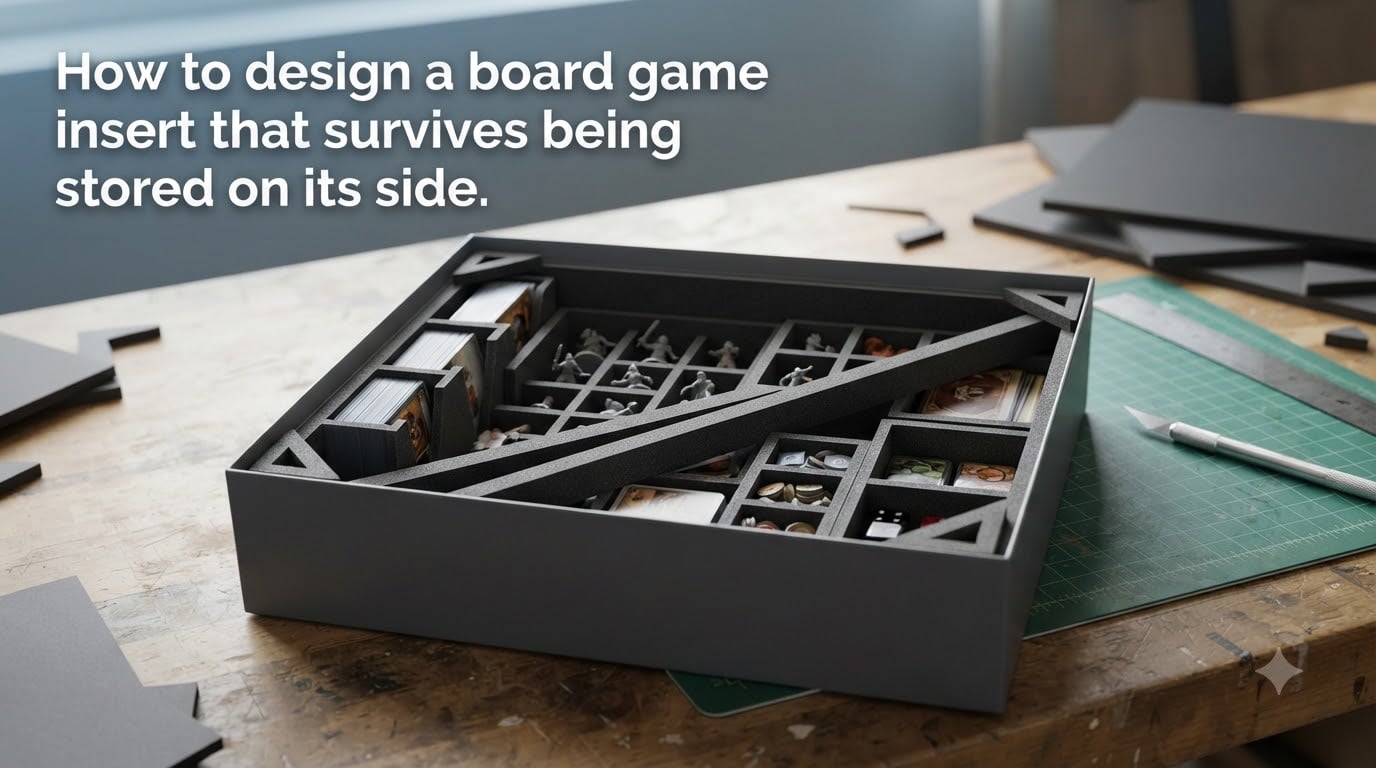How to design a board game insert that survives being stored on its side