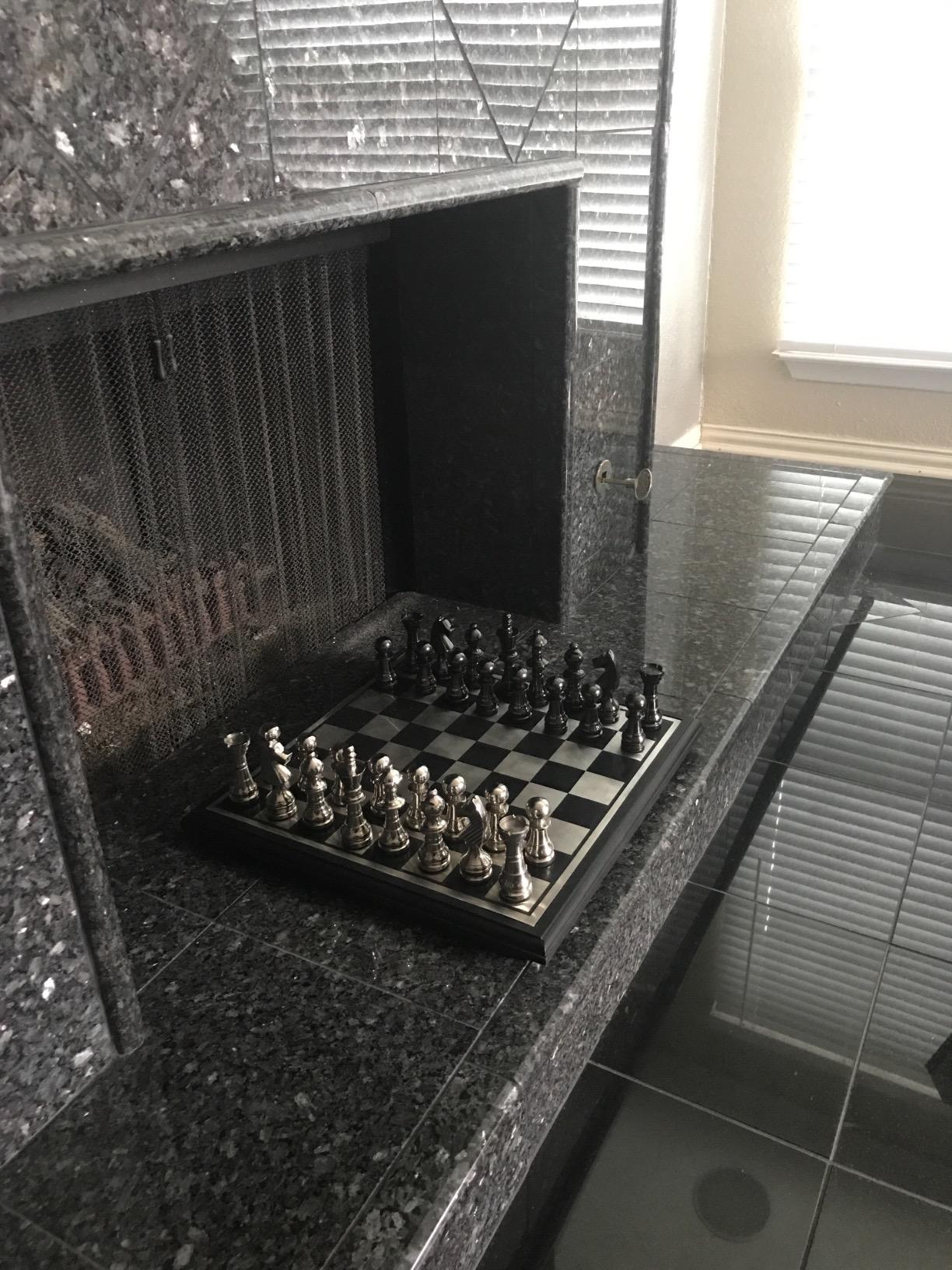 Deco 79 Aluminum Chess Game Set with Black and Silver Pieces, 17