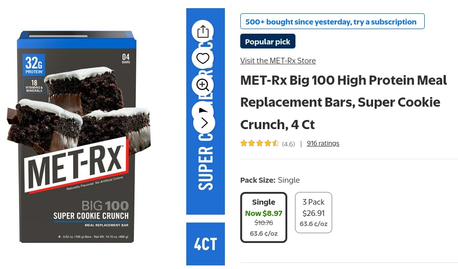 MET-Rx Big 100 Protein Bar, Super Cookie Crunch, 32g Protein, 9 Ct customer photo 1