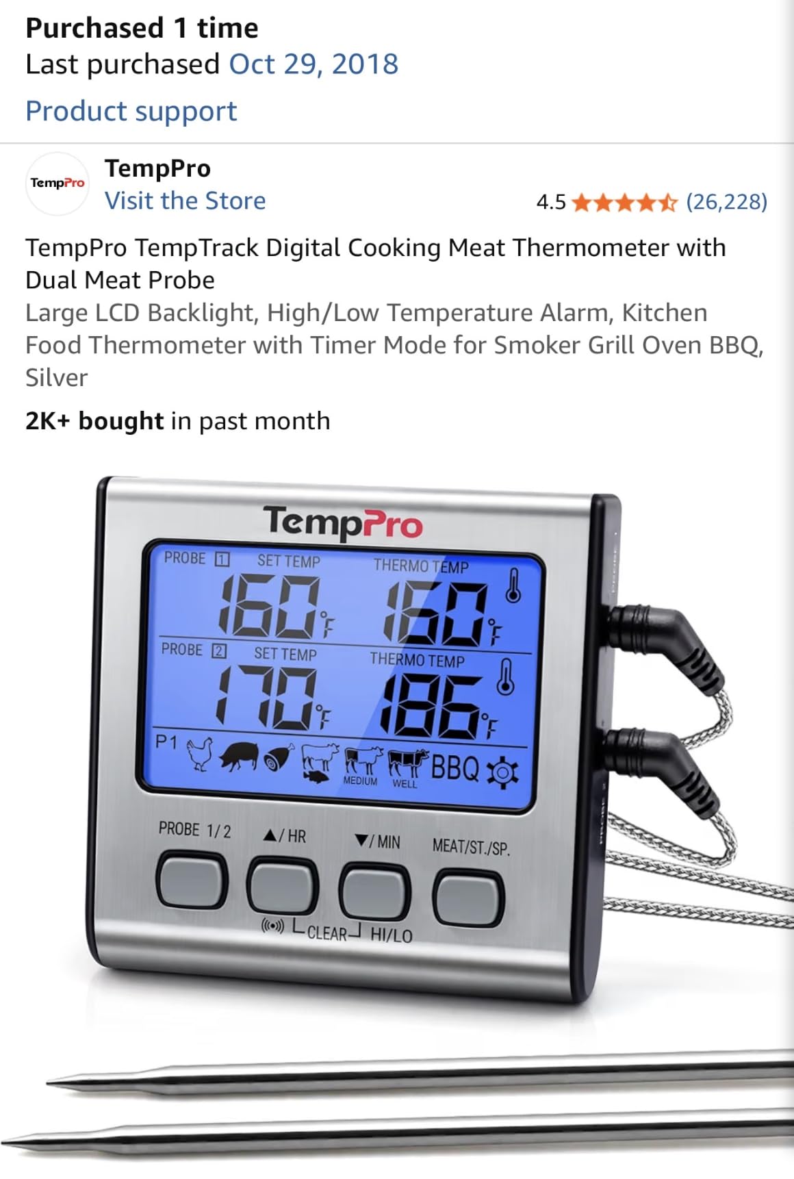 TempPro TempTrack Digital Cooking Meat Thermometer with Dual Meat Probe customer photo 2