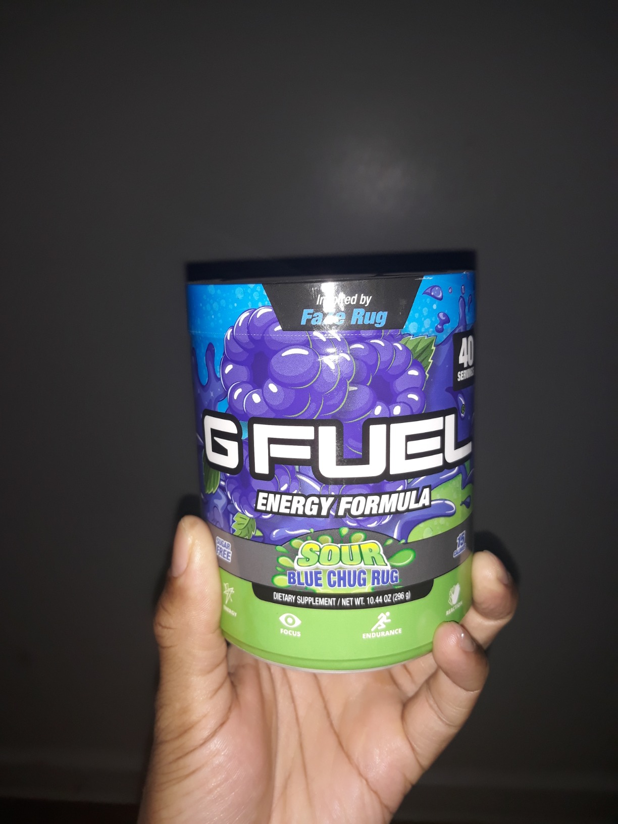 G Fuel Chug Rug Energy Drink Powder, Pre Workout Caffeine Mix for Gaming, Sugar Free Focus Amino, Vitamin + Antioxidants, 10.44oz (Sour Blue Raspberry, 40 Servings) customer photo 1