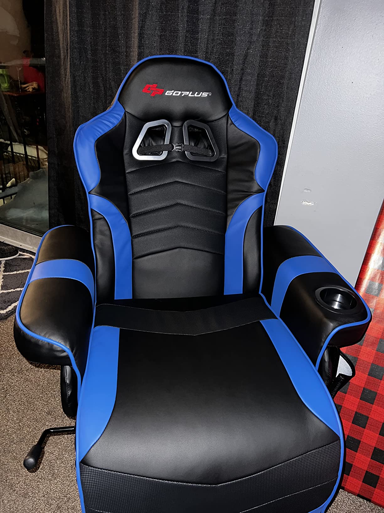 Goplus Massage Gaming Chair, Racing Style Gaming Recliner w/Adjustable Backrest and Footrest, Ergonomic High Back PU Leather Computer Office Chair Swivel Game Chair w/Cup Holder and Side Pouch customer photo 2