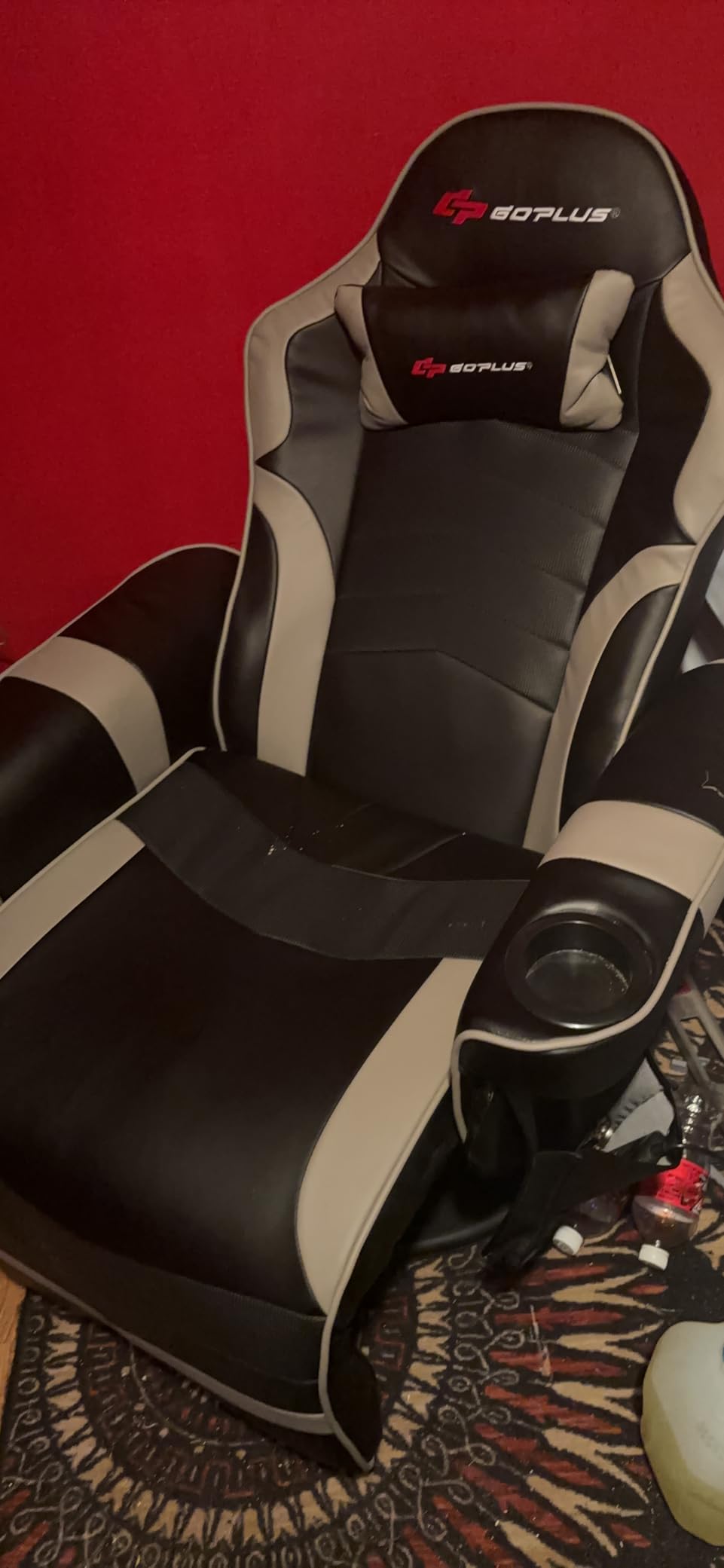 Goplus Massage Gaming Chair, Racing Style Gaming Recliner w/Adjustable Backrest and Footrest, Ergonomic High Back PU Leather Computer Office Chair Swivel Game Chair w/Cup Holder and Side Pouch customer photo 2