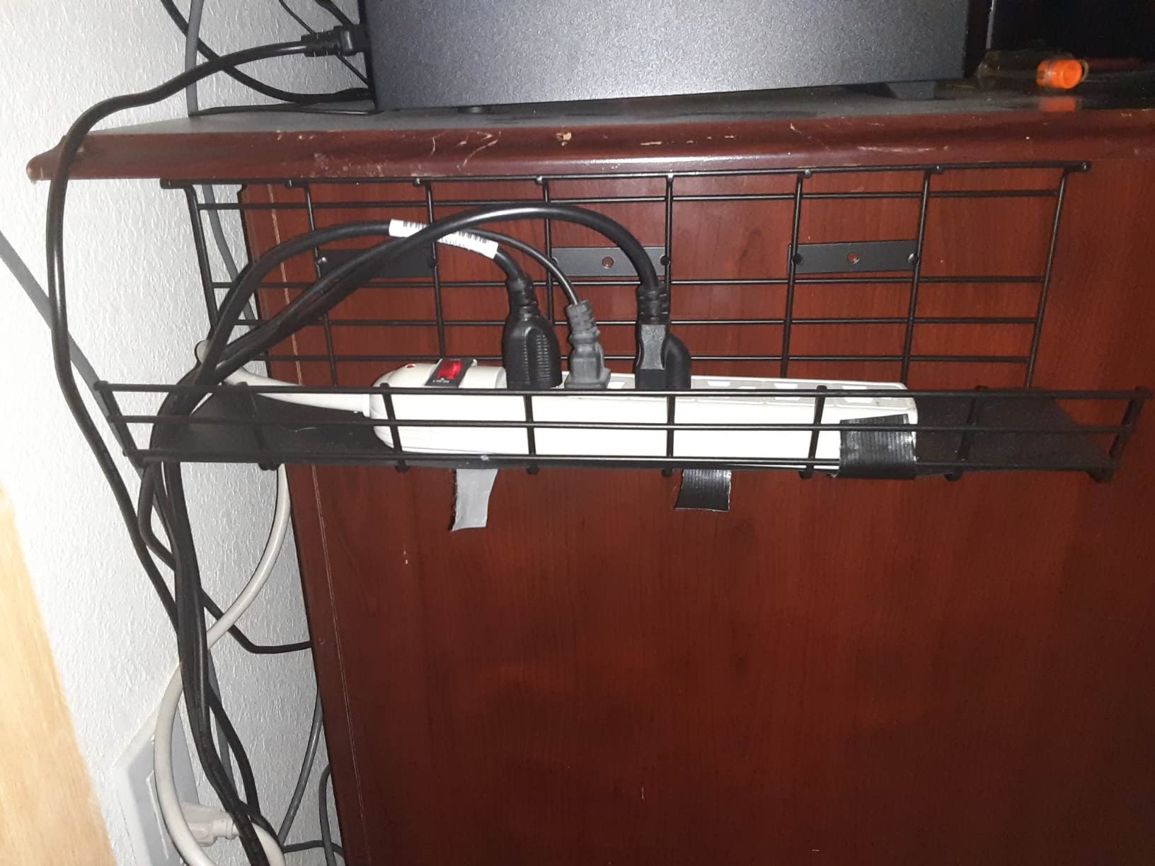 2 Pack DELAMU Under Desk Cable Management Tray, Large Metal Cord Organizer, Office & Home Cord Wire Management Under Desk Shelf, Easy Install Pre-drilled Cable Organizer, Black customer photo 1
