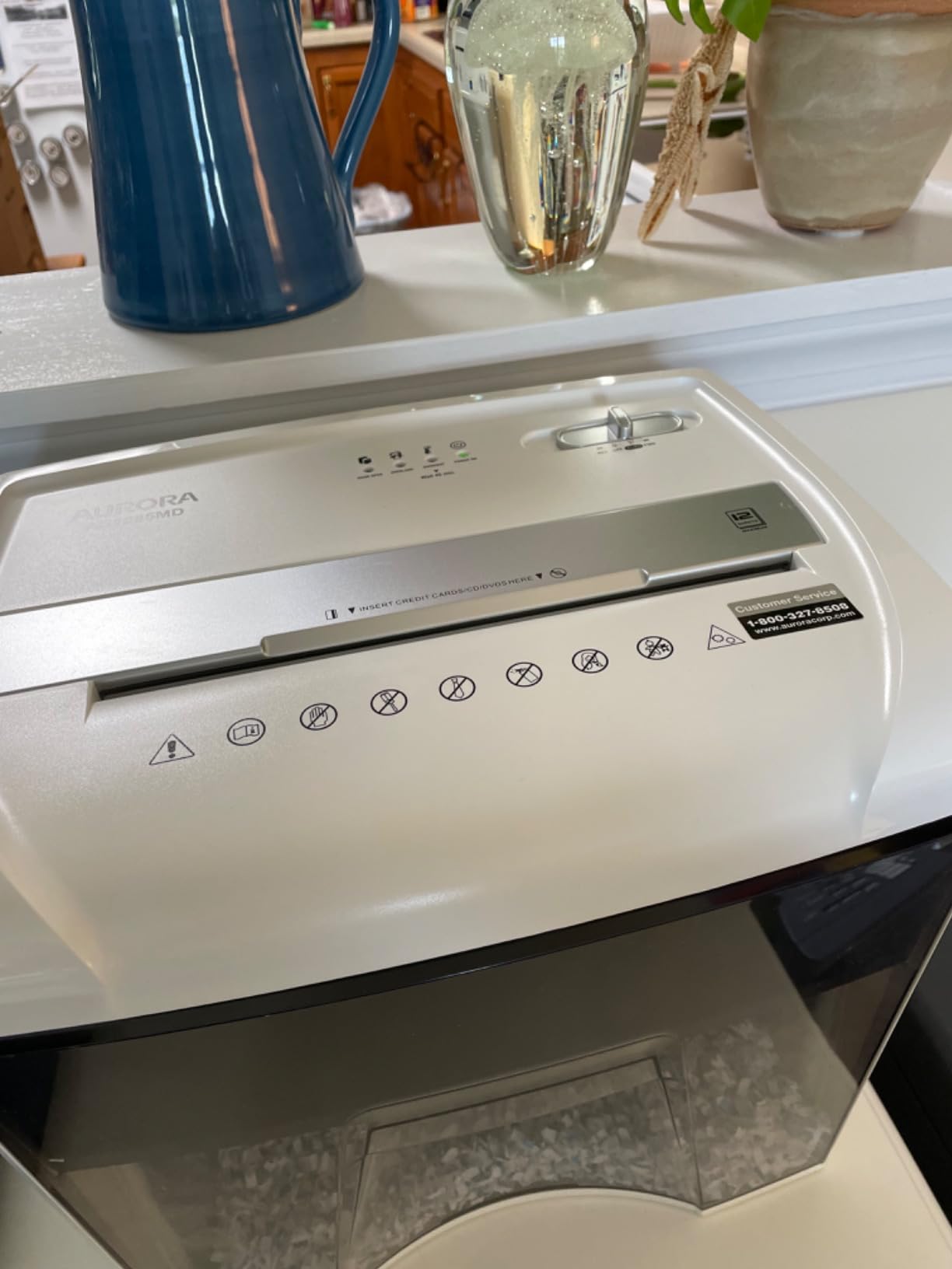 Aurora AU1285MD Compact Desktop-Style High Security 12-Sheet Micro-Cut Paper and CD/Credit Card/Junk Mail Pullout Basket Shredder, White/Black customer photo 2