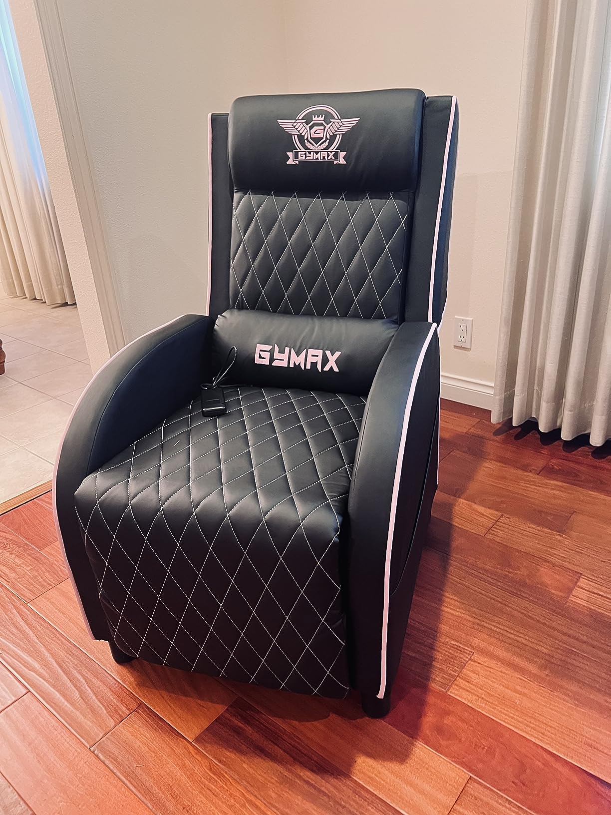GYMAX Massage Gaming Recliner Chair, Ergonomic Racing Style Single Sofa with Adjustable Headrest, Backrest & Footrest, Home Theater Sofa for Living Room Office (Pink) customer photo 2