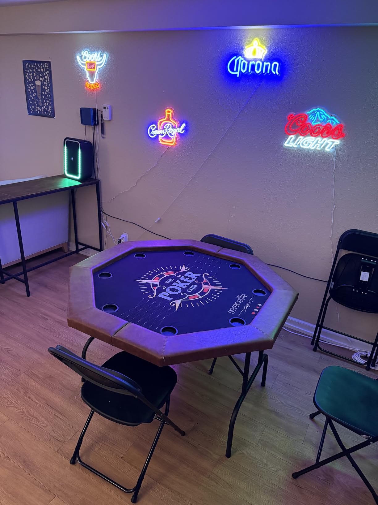 Casino Poker Table Foldable - 8 Players Octagonal Portable Folding Casino Leisure Game Table w/Water-Resistant Cushioned Rail, 8 Drink Holders, Casino-Grade Brown Felt Surface customer photo 2