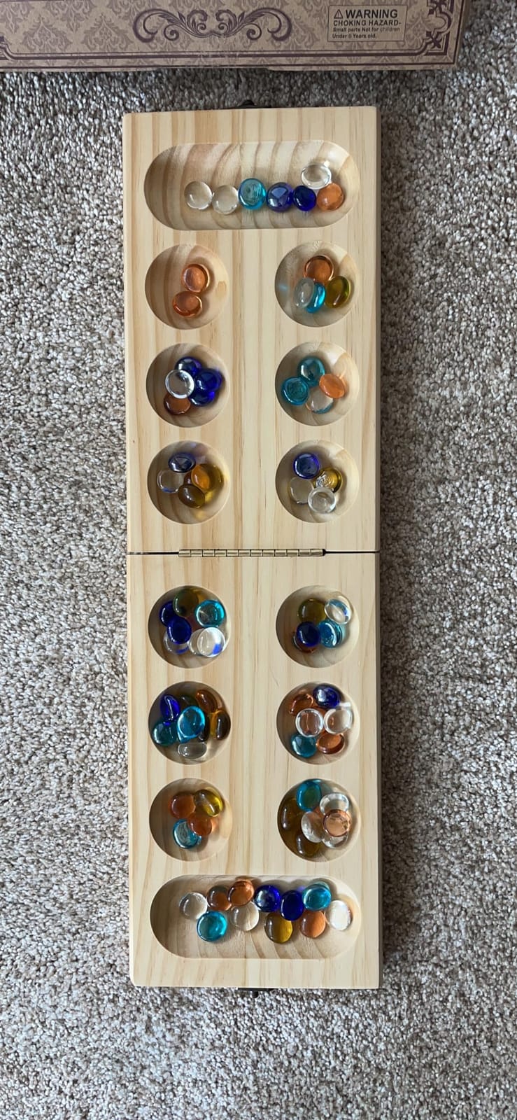 AMEROUS Wooden Mancala Board Game Set - Upgraded Larger Size - 72+8 Bonus Multi Color Glass Stones - Folding Board - Gift Package -Instructions, Portable Board Game for Adults, Kids customer photo 2