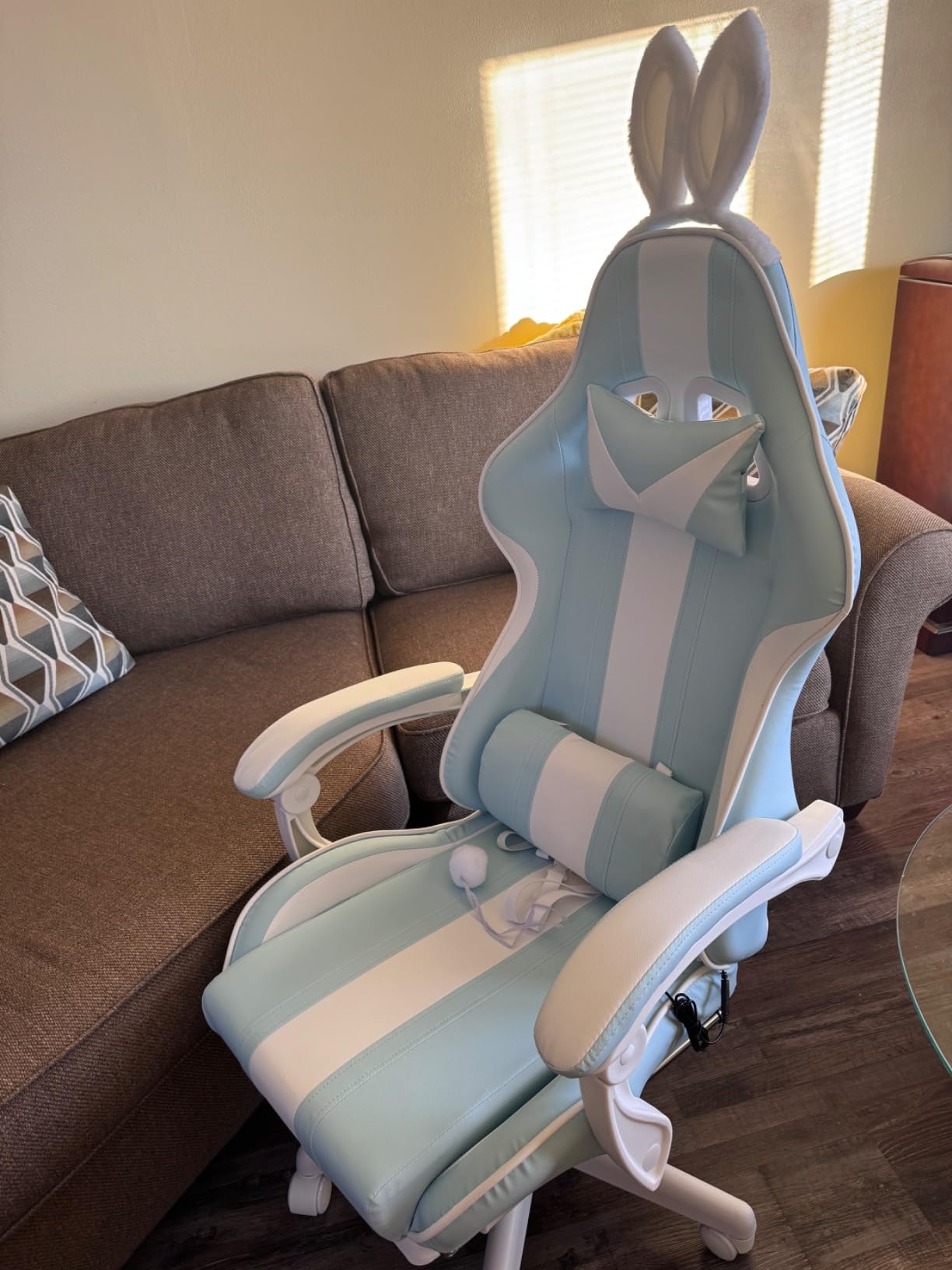 Ferghana Kawaii Pink Gaming Chair with Bunny Ears, Ergonomic Cute Gamer Chair with Footrest and Massage, Racing Reclining Leather Office Computer Game Chair 250lbs for Girls Adults Teens Kids customer photo 1