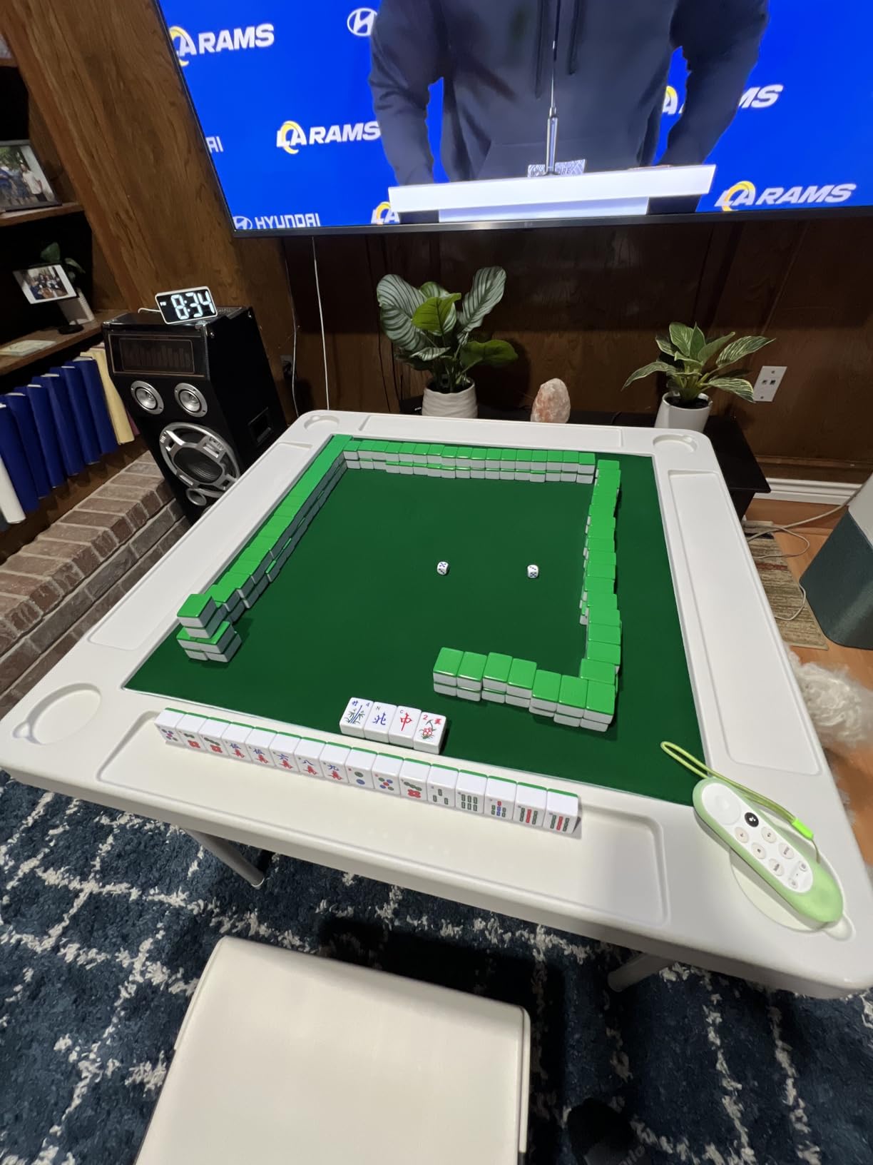 Allpop 35.4’’ Folding Mahjong Table, Square 4 Player Card Game Table with Chip Trays, Cup Holders & Green Professional Tabletop for Domino, Poker, Jigsaw Puzzles customer photo 1