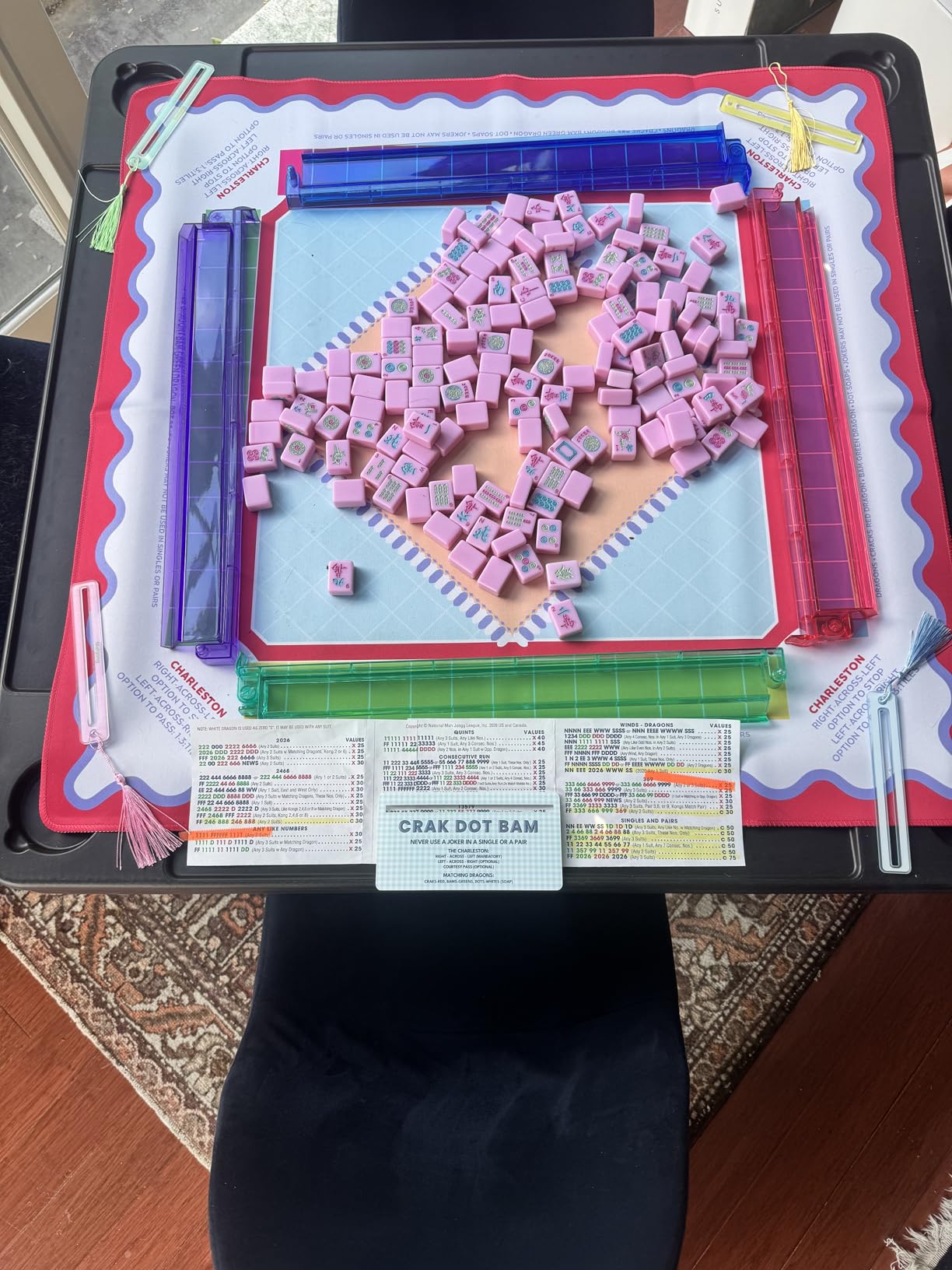 Allpop 35.4’’ Folding Mahjong Table, Square 4 Player Card Game Table with Chip Trays, Cup Holders & Green Professional Tabletop for Domino, Poker, Jigsaw Puzzles customer photo 2