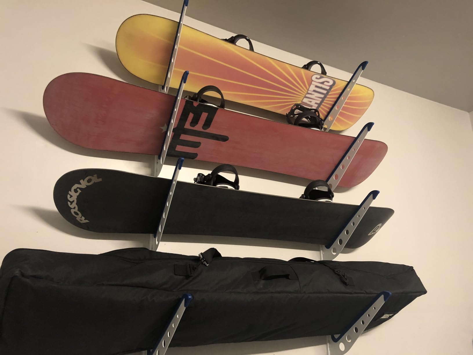 StoreYourBoard Horizontal Snowboard Wall Mount Rack, Holds 4 Boards | Snowboard Storage Rack, Snowboard Wall Rack, 4 Level Adjustable, Padded Arms customer photo 2