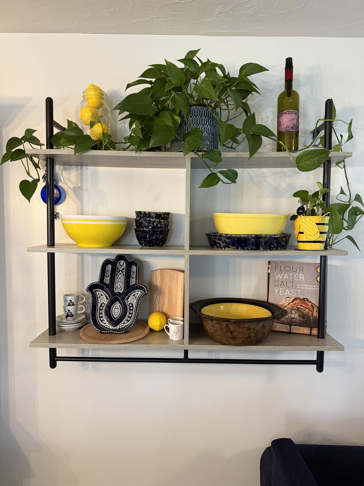 Bestier Kitchen Shelves Wall Mounted Floating Pipe Shelving 3 Tier 41.5