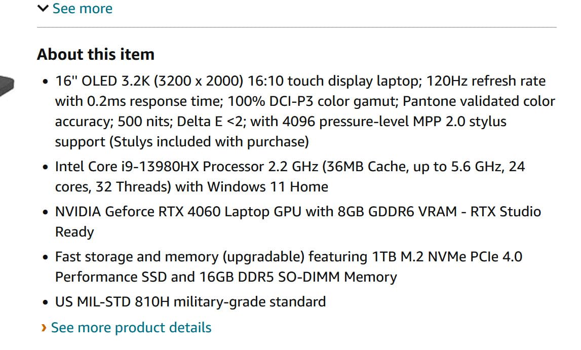 ASUS 023 ProArt StudioBook 16 OLED Laptop, 16” 3.2K OLED Touch Display, Intel Core i9-13980HX CPU, Nvidia GeForce RTX 4060 GPU, 16GB DDR5 RAM, 1TB SSD, Windows 11 Home, H7604JV-PS94T, Mineral Blacks customer photo 2