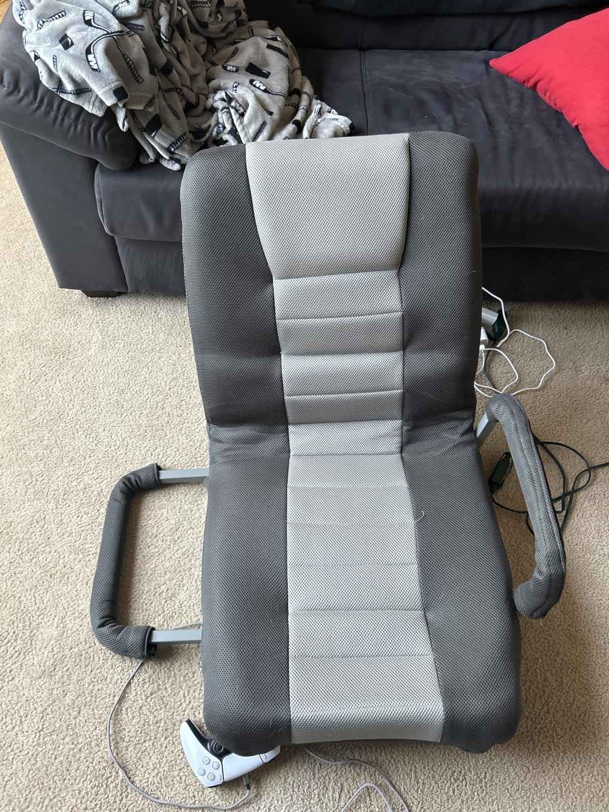 Swivel Floor Gaming Chair w/Armrests,Folding Video Reclining Sofa w/6 Adjustable Position, Padded Backrest & Cushion, Lazy Lounger Couch for E-Sports, Reading, Relaxing, Watching TV, Grey customer photo 2