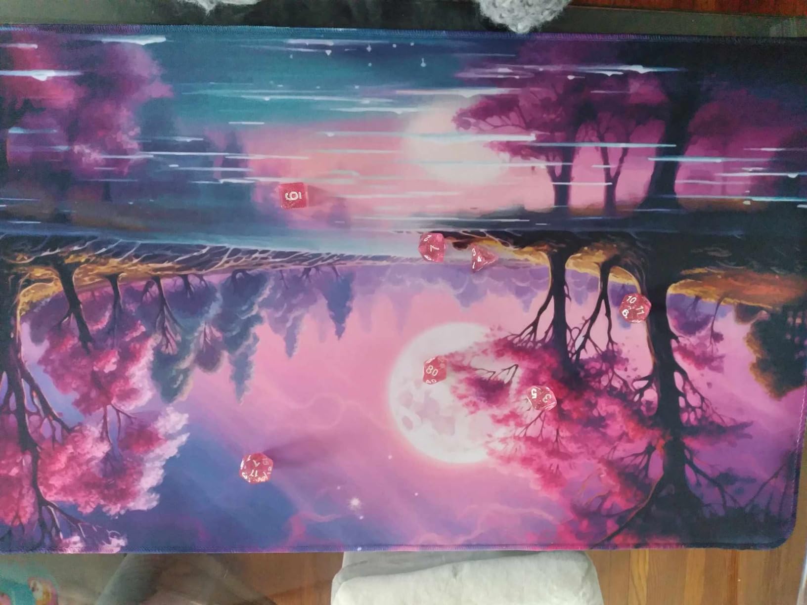 MTG Playmat with Storage Tube & 7-Dice Set - Waterproof TCG Playmat with Stitched Edges, Non-Slip Rubber Card Game Mat (24