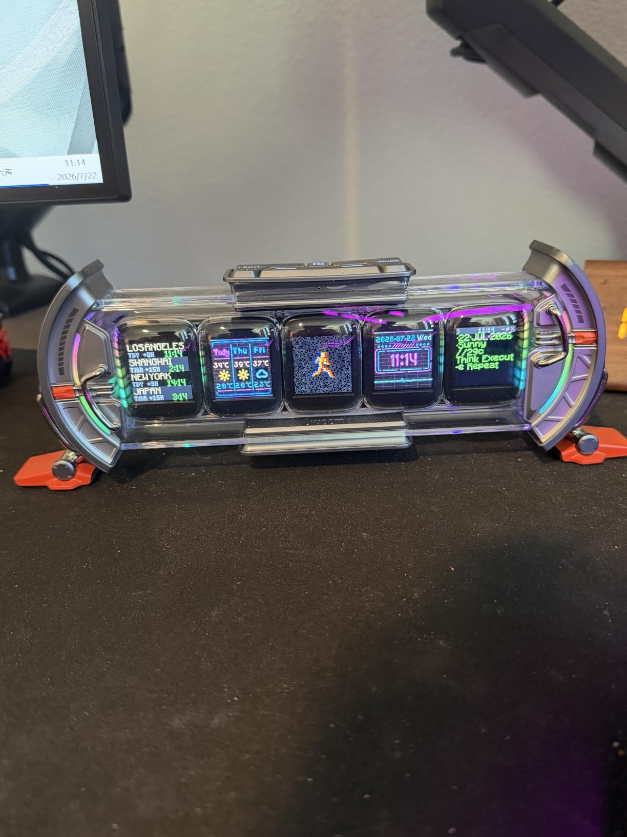 Divoom Times Gate - Cyberpunk Gaming Setup Digital Alarm Clock, Smart APP, WiFi Connect, RGB LED Display, Personalized Financial & Bitcoin Dashboard, Pixel Art for Gaming Room & Office Decor, Silver customer photo 2