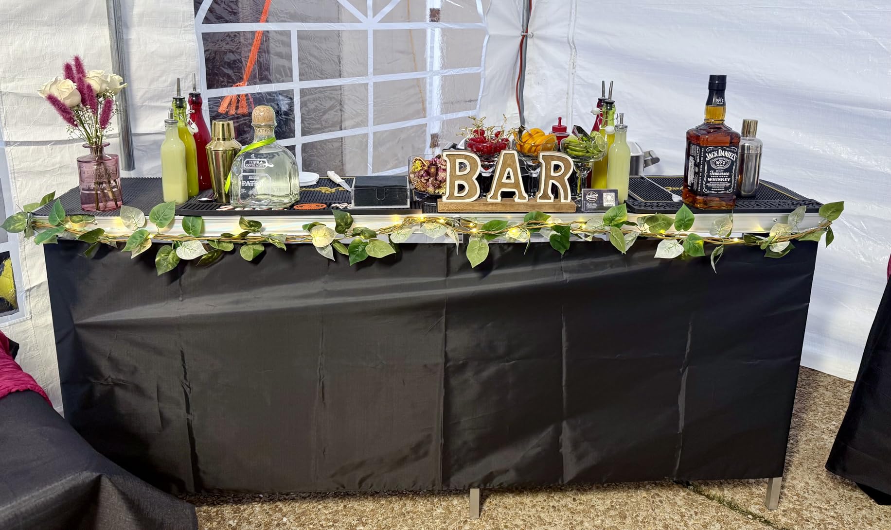 VEVOR Extra Long Folding Portable Bar Tradeshow Podium Table for Indoor, Outdoor, Party, Picnic, Exhibition, Includes Carrying Case, Storage Shelf and Black Skirt, 77.95