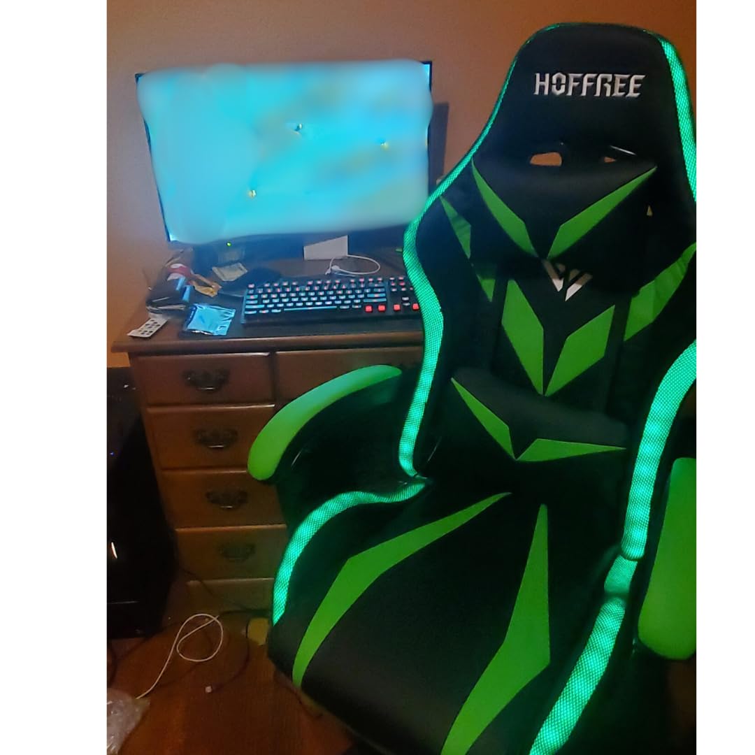 Gaming Chair with Bluetooth Speakers RGB LED Lights Computer Chair-Red customer photo 1