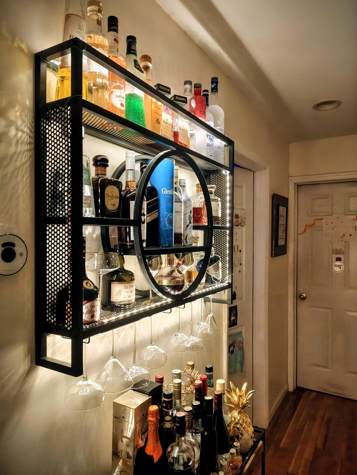 39 Inch Metal Wall Mounted Wine Rack, 3 Tier Bar Shelves with Glass Holder, Large Capacity Modern Liquor Shelves for Home Bar, Dining Room & Kitchen, Black customer photo 2