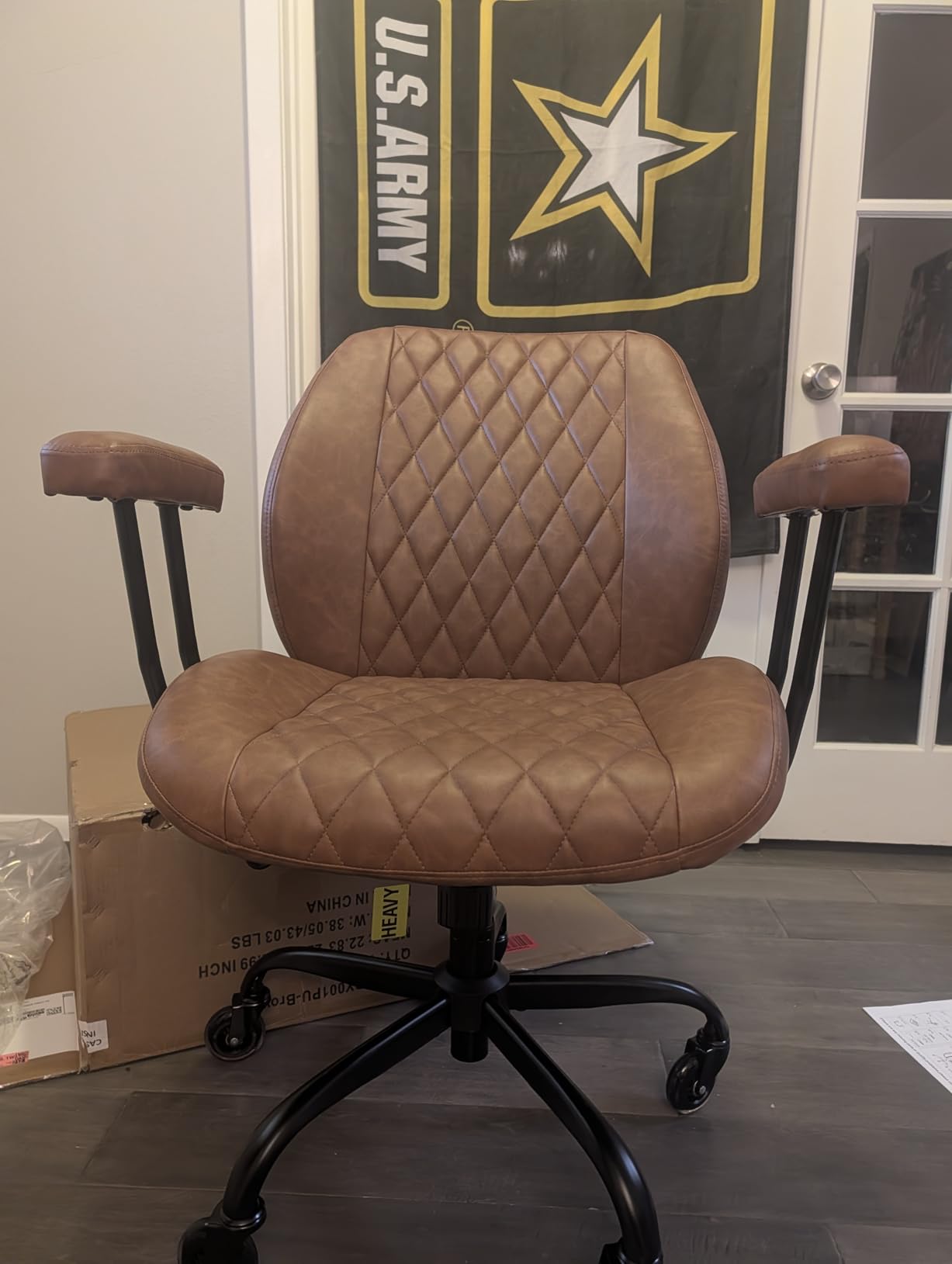 YFO Home Office Desk Chair Office Rubber Casters Ergonomic Computer Chair with Lumbar Support Adjustable Height Rolling Swivel Executive Task Armrests Chair, Brown Leather customer photo 1