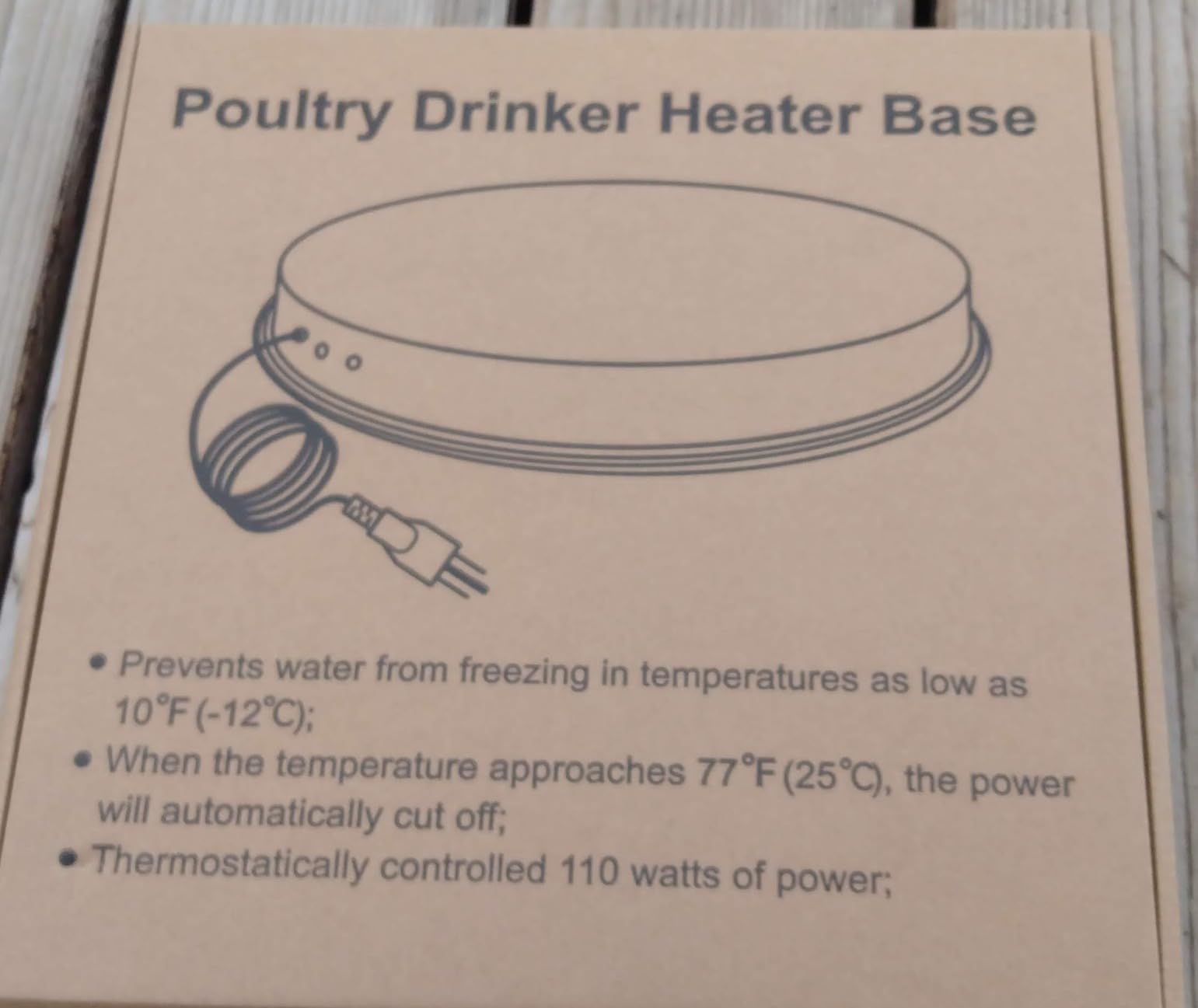 Chicken Water Heater for Winter, Heated Poultry Waterer Base,with Thermostat and 9.8ft Power Cord, Dia.11in customer photo 1