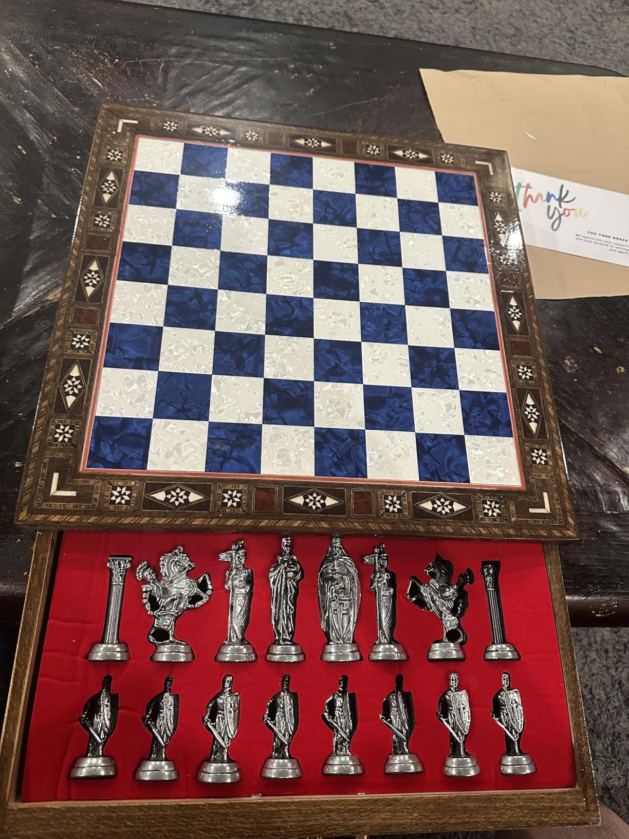 15-Inch Handmade Wooden Chess Set, Metal Pieces & Storage, Black customer photo 1
