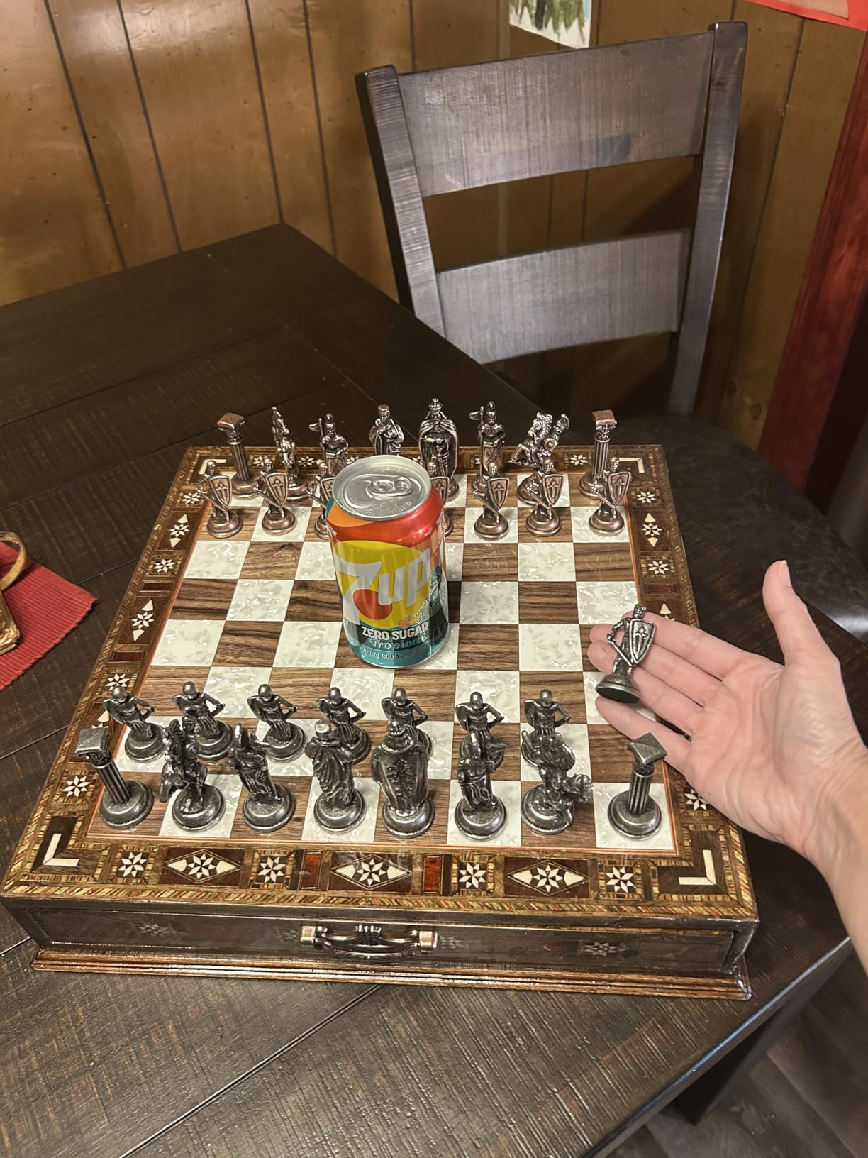 15-Inch Handmade Wooden Chess Set, Metal Pieces & Storage, Black customer photo 2