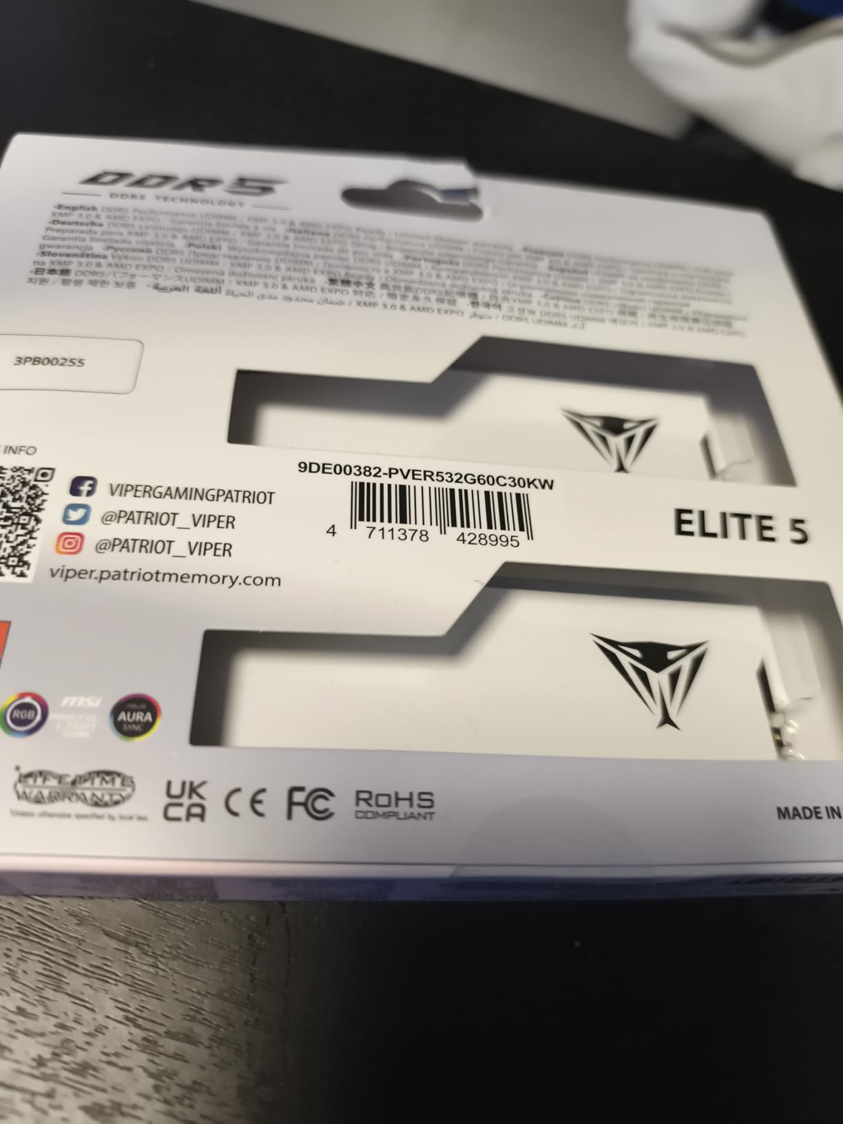 Patriot Viper Elite 5 RGB DDR5 RAM 32GB (2X16GB) 6000MT/s CL30 RGB Memory customer photo 2