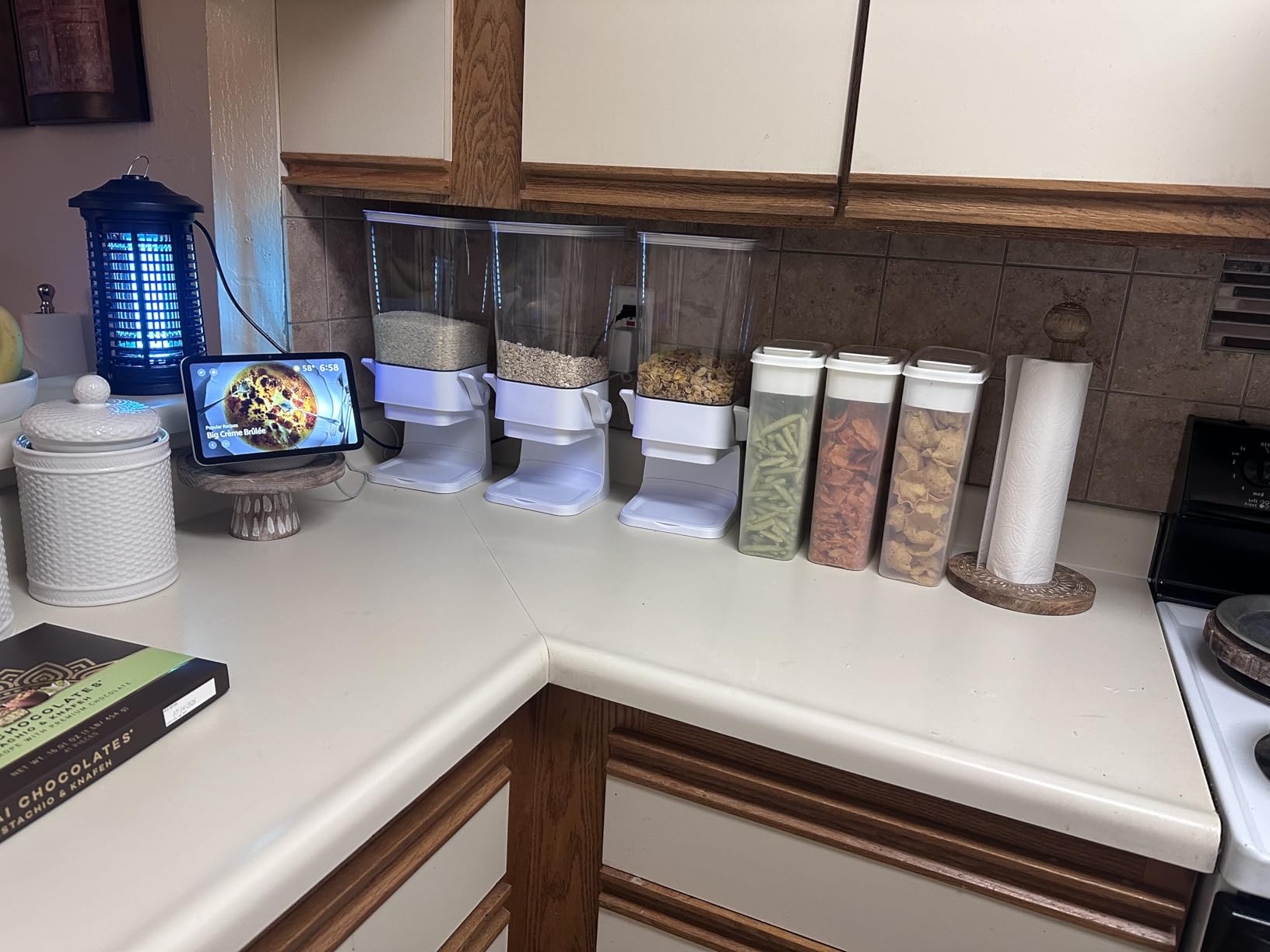 Cereal Dispenser Countertop 2Pcs, Cereal Containers Storage Snack Dispenser for Pantry, 3.2L Dry Food Dispenser for Grains, Nuts, Snack,Oatmeal, Pet food, White customer photo 1